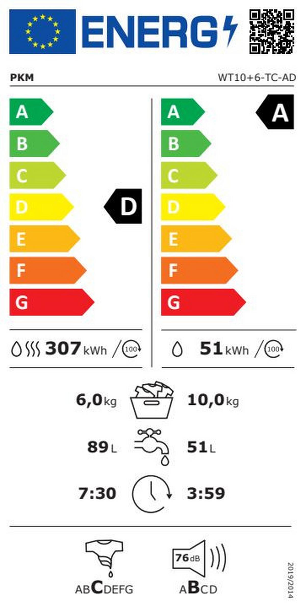 Waschtrockner WT10+6-TC-AD Weiß - Weiß, Basics, Metall (60/84,7/57,7cm) - PKM