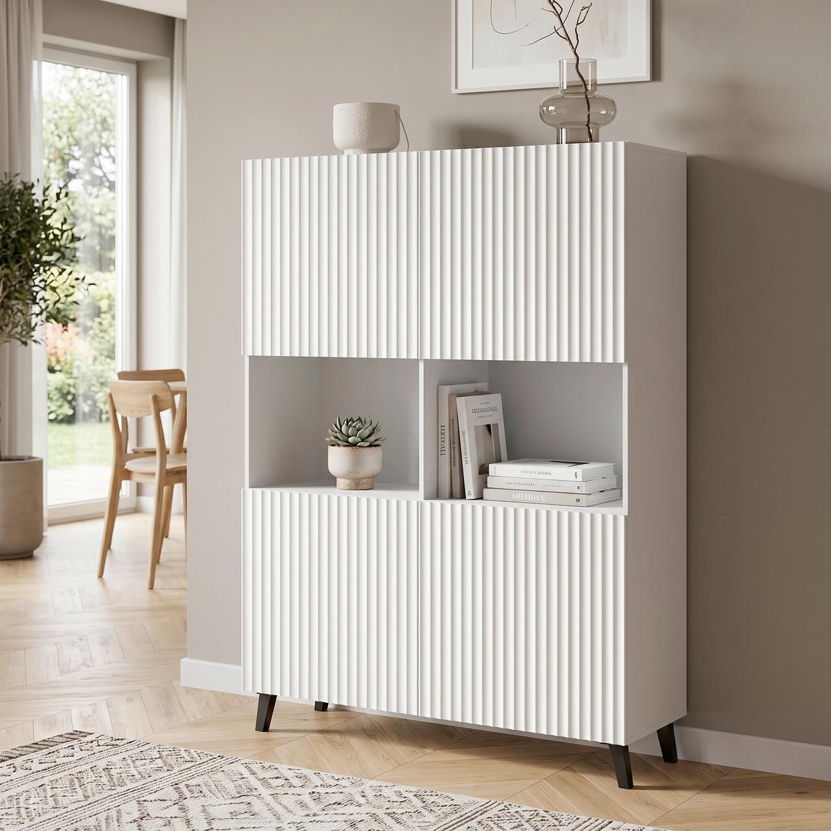 Highboard Phuket ca. 120x172 cm Weiß - Schwarz/Weiß, Design, Holzwerkstoff (120/172/39cm) - P & B