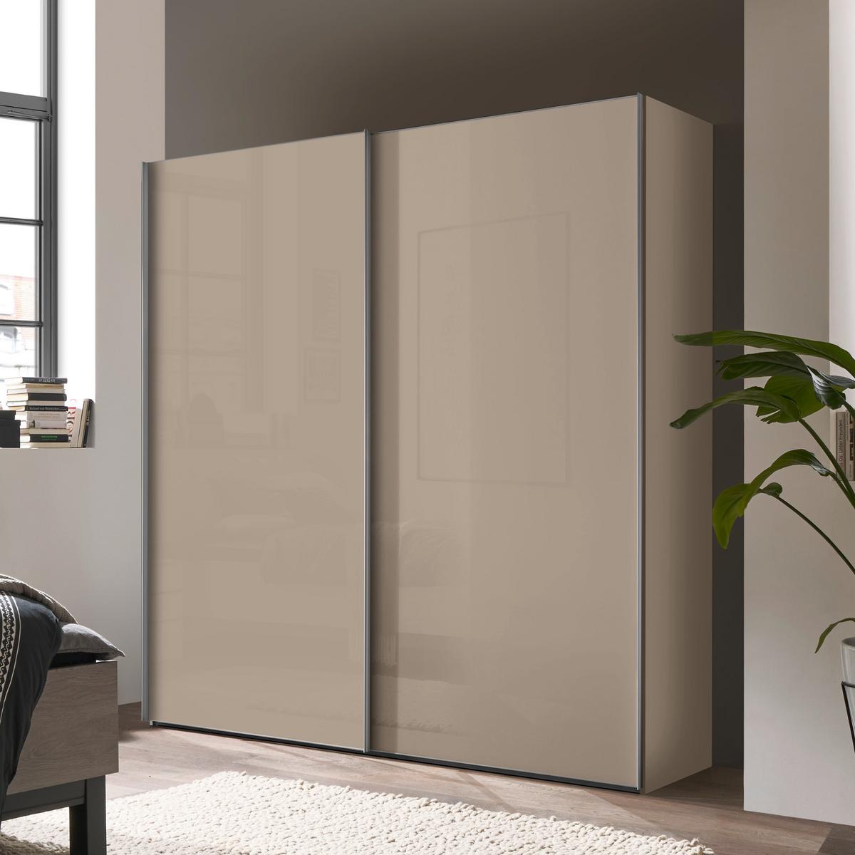 Schwebetürenschrank Lumos Sandfarben - Sandfarben/Alufarben, KONVENTIONELL, Glas/Holzwerkstoff (200/222/68cm) - Based