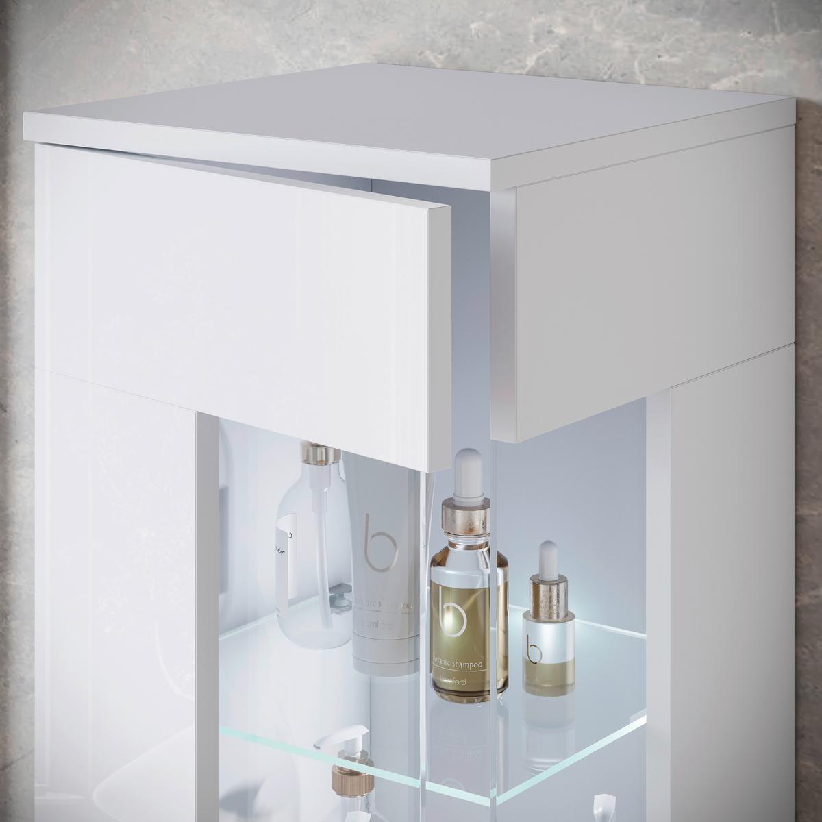 Badezimmer-Set Narobi 5-tlg. mit LED ca. 120 cm Weiß - Weiß Hochglanz/Weiß, Trend, Glas/Keramik (120,4cm) - P & B