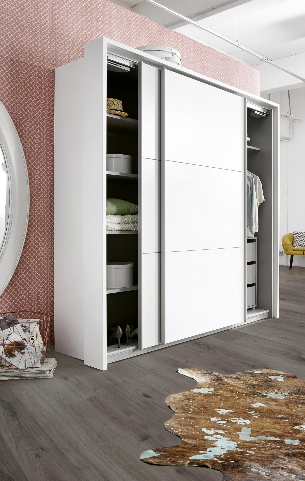 Omara Z Drsnimi Vrati Lausanne, Bela - bela/barve aluminija, Design, kovina/leseni material (270/210/61cm) - Carryhome