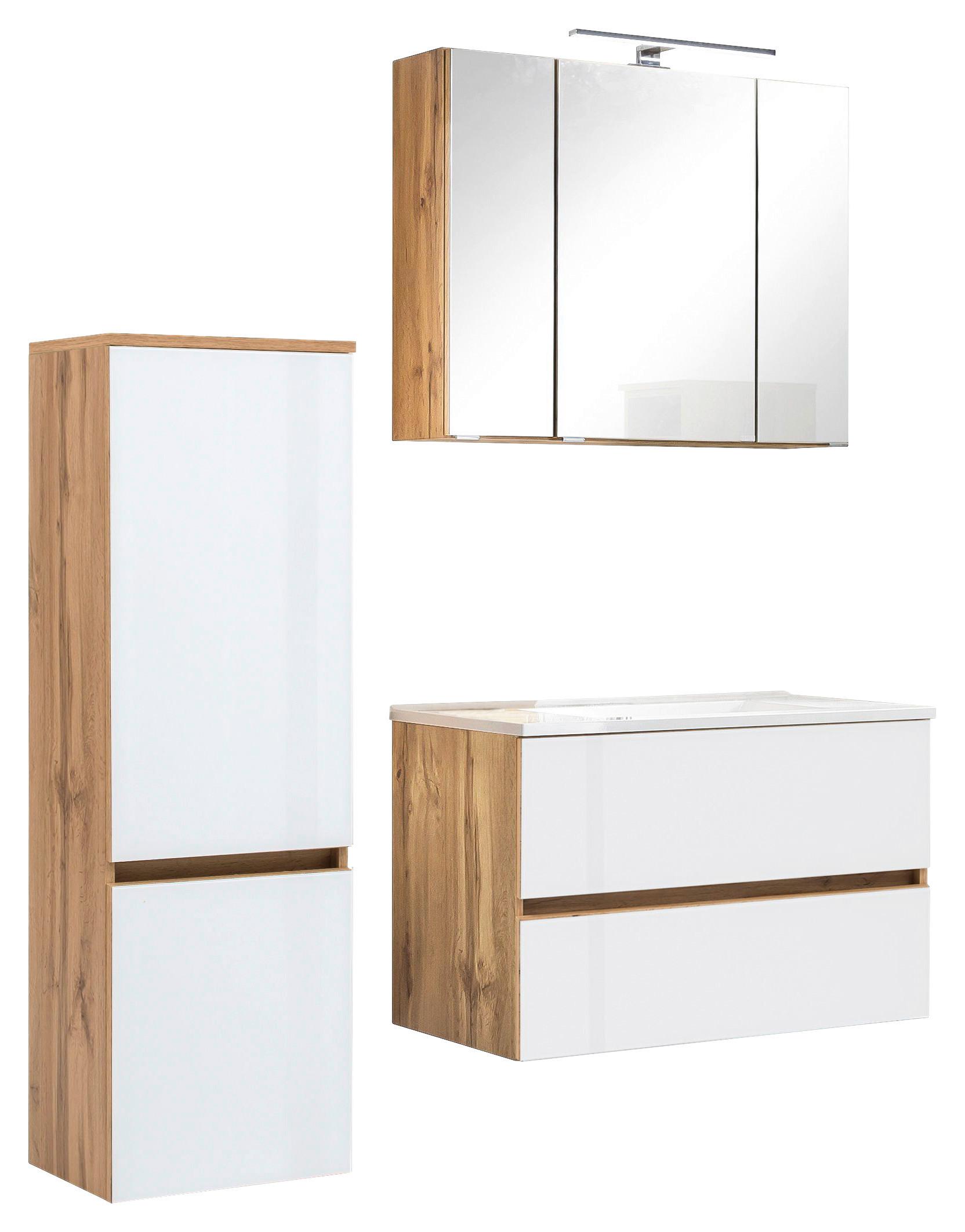 Badezimmer ''Helsinki'', Weiß/Eichefarben - Eichefarben/Weiß, KONVENTIONELL, Glas/Holzwerkstoff (120cm) - Held
