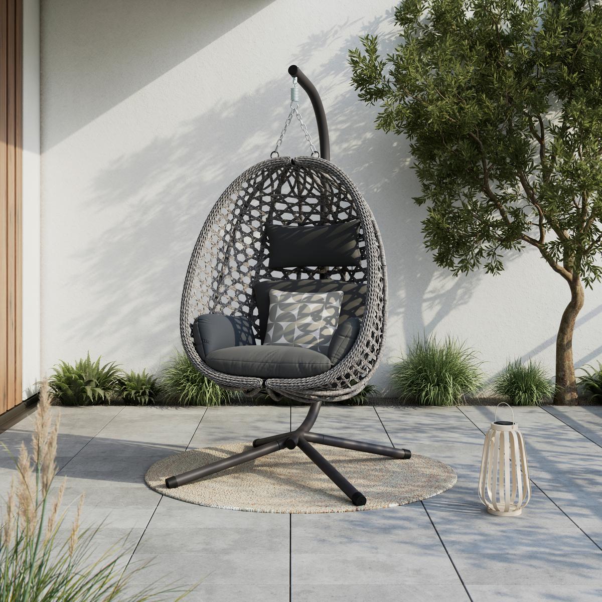 Függőfotel Amy - natúr színű/sötétszürke, Modern, műanyag/textil (95/196/103cm)