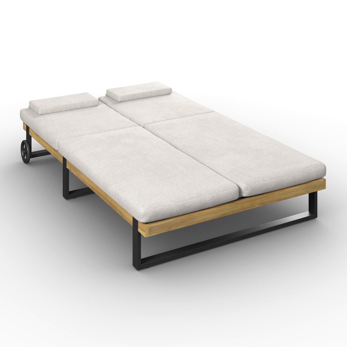 Gartenliege Elenyi creme/grau Metall/Outdoorstoff/Holz - Greige, MODERN, Holz/Textil (130/95/200cm) - Bessagi Garden