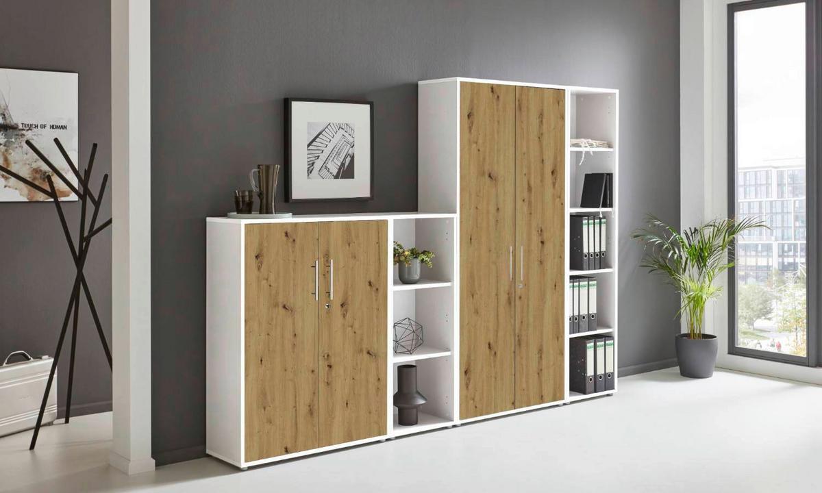 AKTENSCHRANK OFFICE EDITION - SW SET 4 - Eiche Artisan/Weiß, MODERN, Holzwerkstoff (128,5/185,6/33cm) - MID.YOU