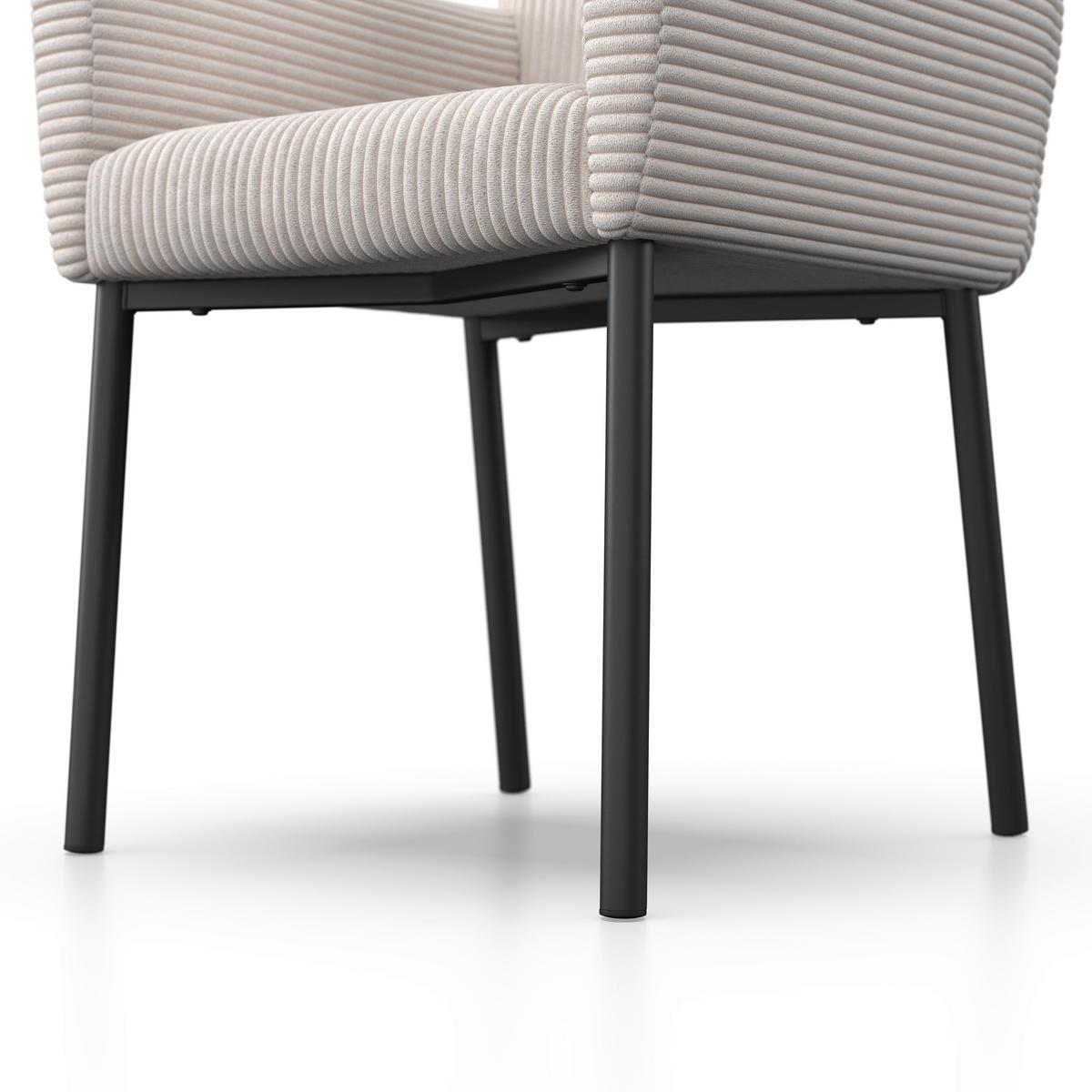 Armlehnstuhl Sofia Beige Cord Gepolstert - Beige/Schwarz, MODERN, Holz/Textil (57/87/58cm) - Bessagi Home
