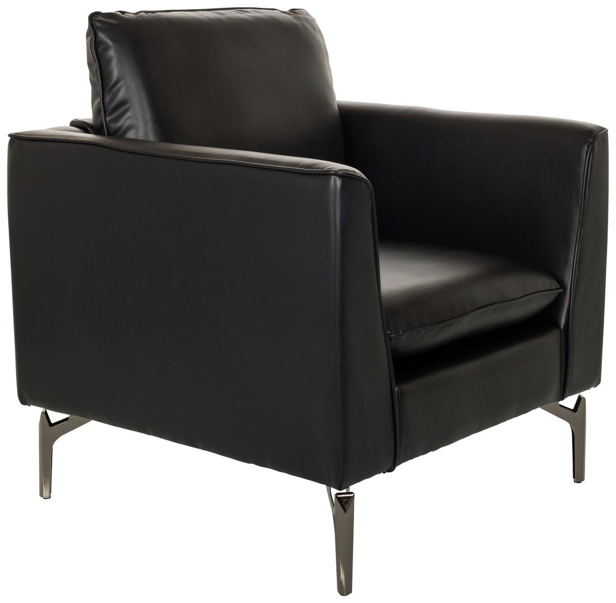 Fotelj Bavero, Črna - črna, Moderno, kovina/usnje (75/65/73cm) - MID.YOU