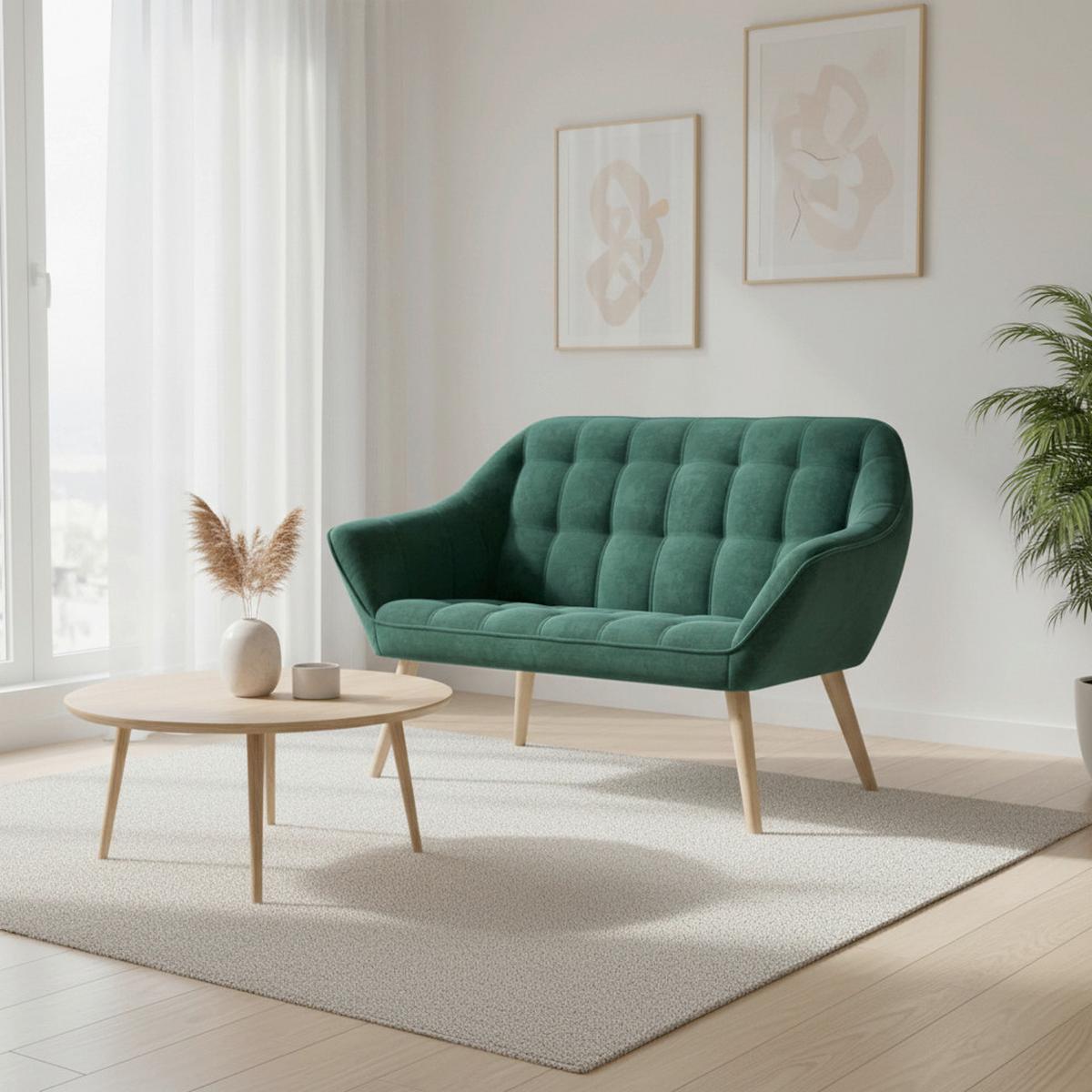 Sofa Monique Grün Webstoff - Naturfarben/Grün, MODERN, Holz/Textil (126/74/76cm) - Bessagi Home