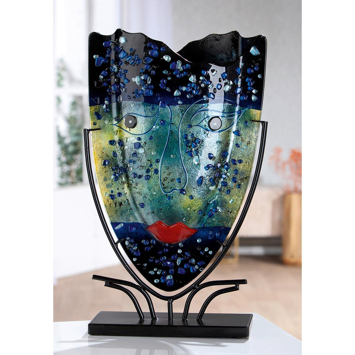 Bodenvase Magic Blau/Schwarz - Blau/Schwarz, Basics, Glas/Metall (30/49/10,5cm)