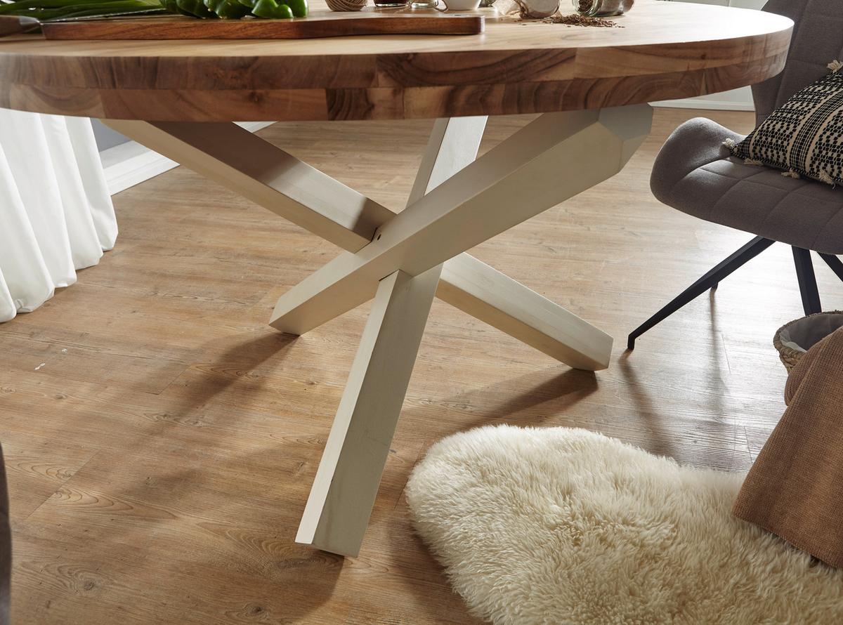 Jedilna Miza Boha, Pravi Les, Ø 120cm - bela/barve akacije, Design, les (120/75cm) - MID.YOU