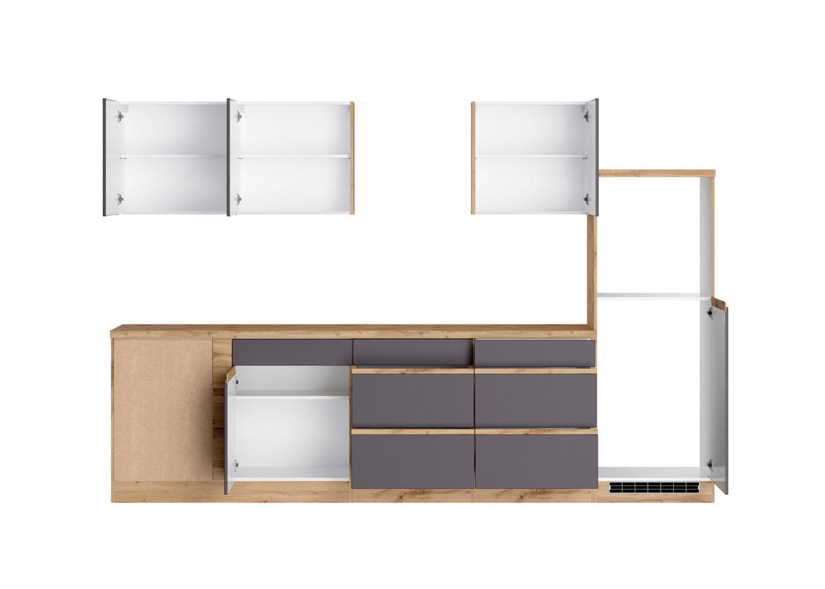 Küchenzeile Turin ohne Geräte ca. 300 cm Grau/Wotan Eiche - Eiche Wotan/Grau, Design, Holzwerkstoff (300cm) - Held