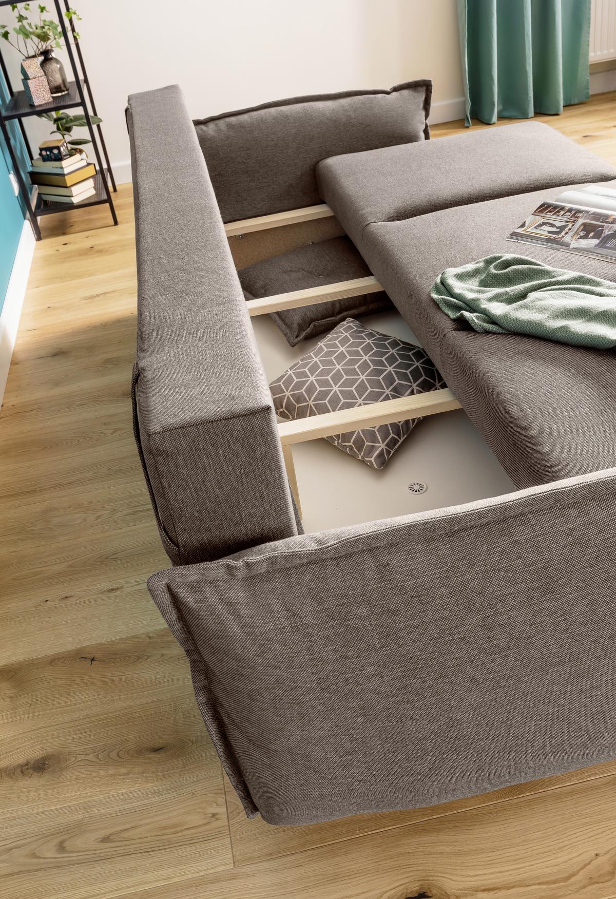 Dreisitzer-Sofa in Hellbraun ´LAZY LUKKA HELLBRAUN´ - Hellbraun/Hellgrau, Basics, Holz/Textil (230/80/100cm) - MID.YOU