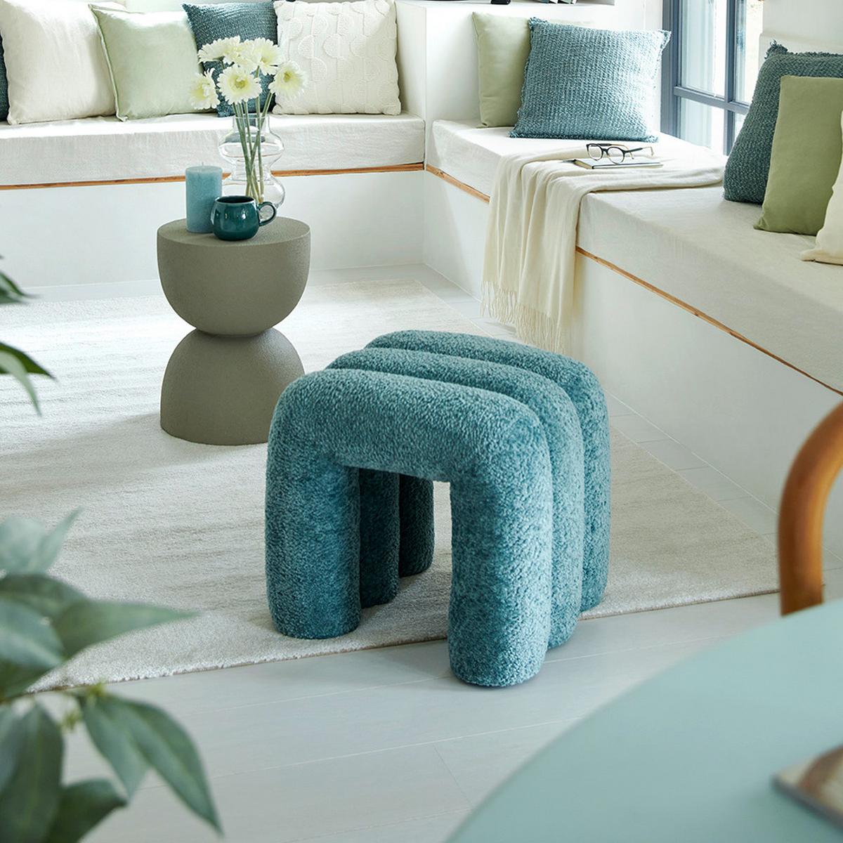 Hocker Nala Blau - Blau, MODERN, Holzwerkstoff/Textil (44/43/42cm) - Premium Living