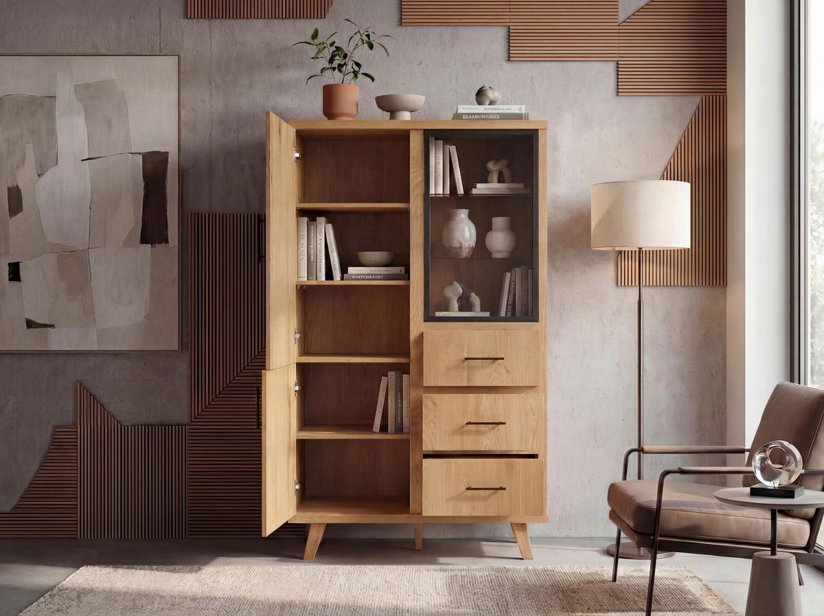 Highboard Wl7.645 - Schwarz/Braun, Design, Glas/Holz (100/188/40cm) - Livetastic