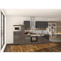 Küchenblock in Anthrazit inkl. E-Geräte 'Mailand' - Chromfarben/Eichefarben, MODERN, Holzwerkstoff/Metall (310cm) - Held