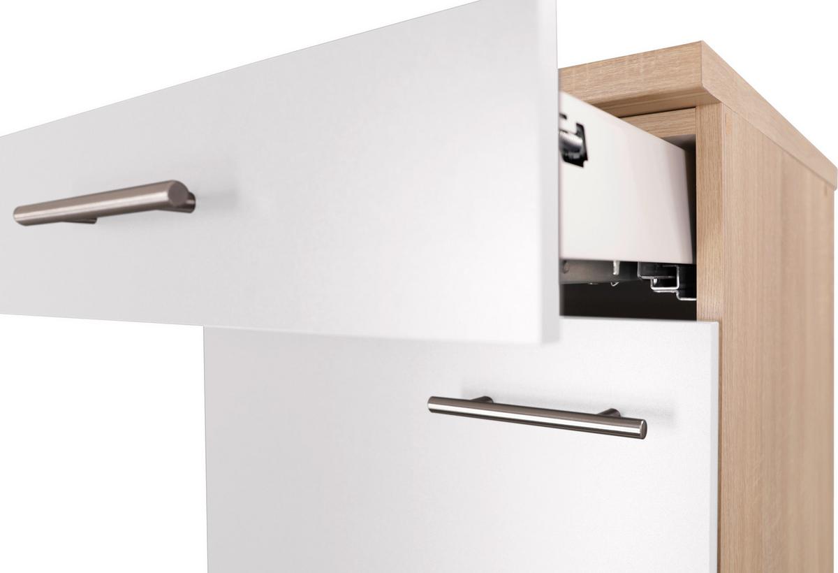 Kuhinjska Spodnja Omarica Merle, Barva Hrasta, Bela - srebrne barve/barve hrasta, Basics, kovina/leseni material (50/84,8/60cm) - Respekta