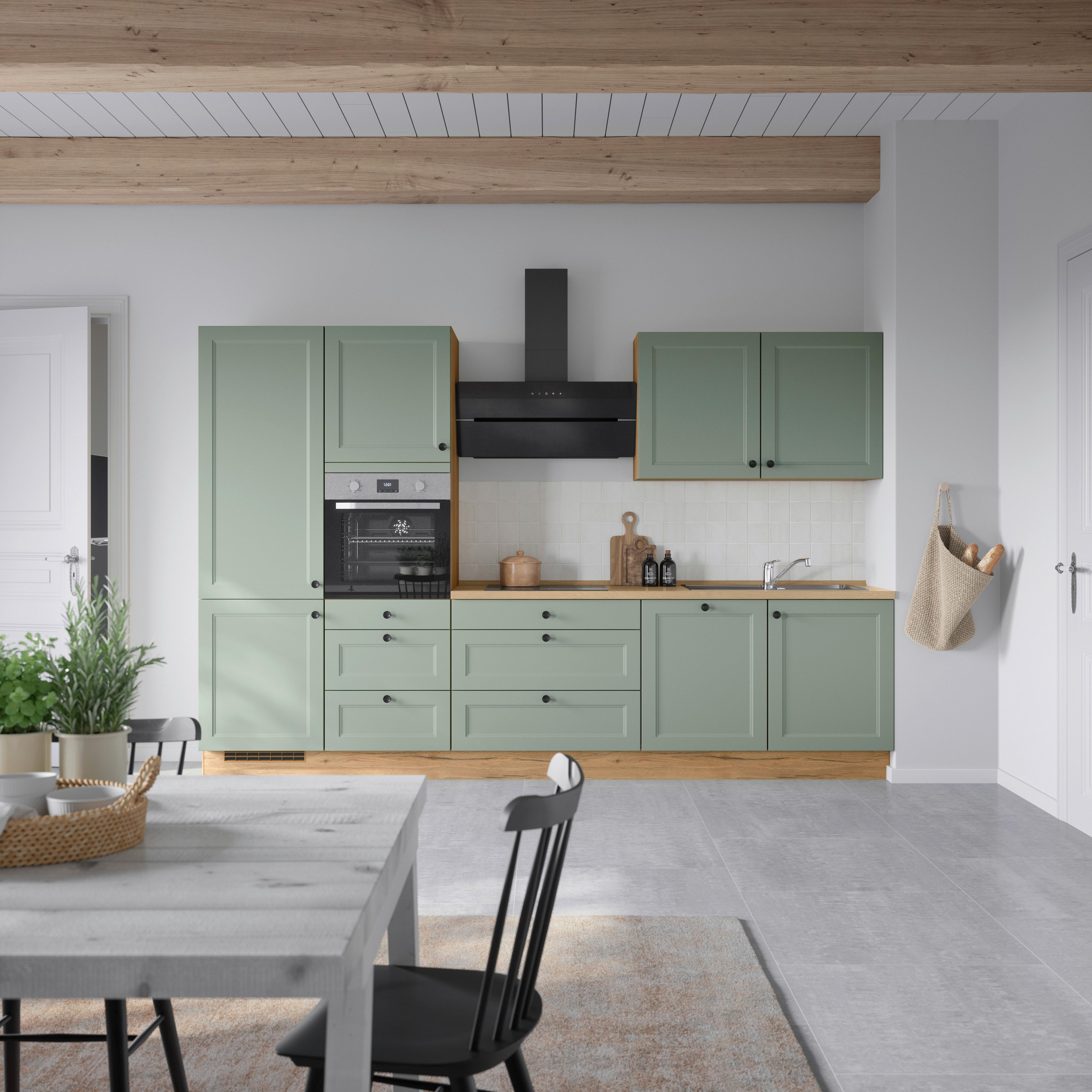 Küchenblock Cascada High m. Geräten Schilfgrün - Schilfgrün/Eichefarben, MODERN, Holzwerkstoff/Metall (330cm) - Nobilia