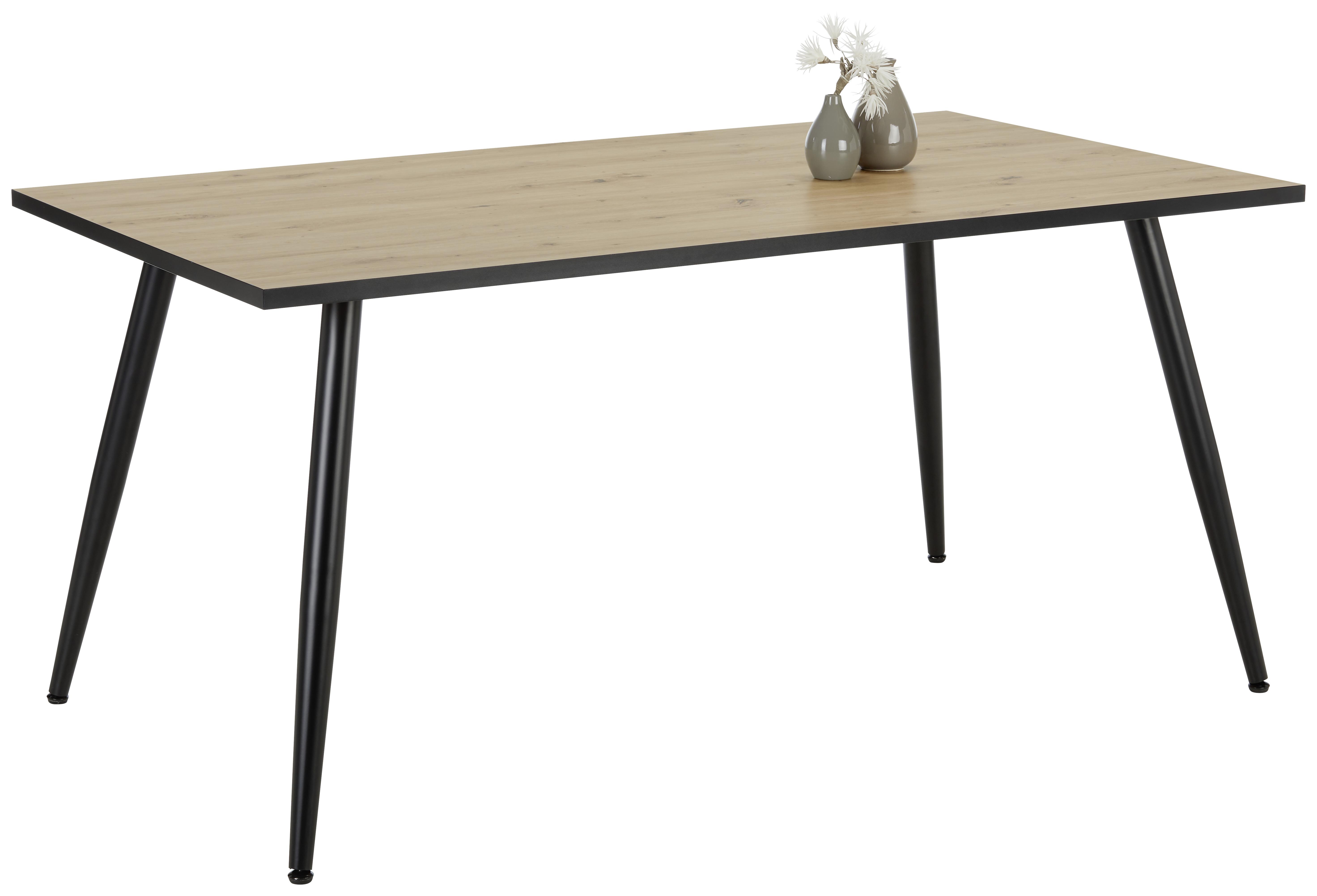 Étkezőasztal Sabine - Tölgyfa/Fekete, modern, Faalapú anyag/Fém (160/90/75cm) - Modern Living