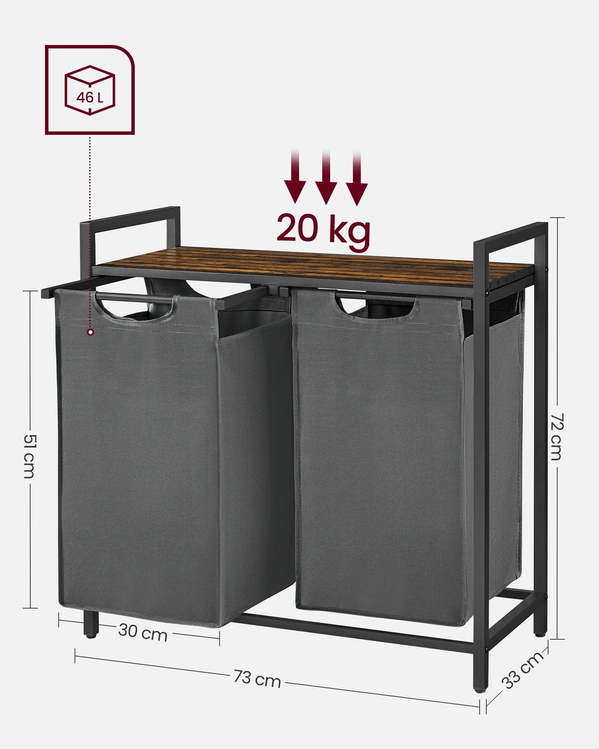 WÄSCHEKORB BLH201G01 - Schwarz/Braun, Trend, Holzwerkstoff/Textil (73/72/33cm) - MID.YOU