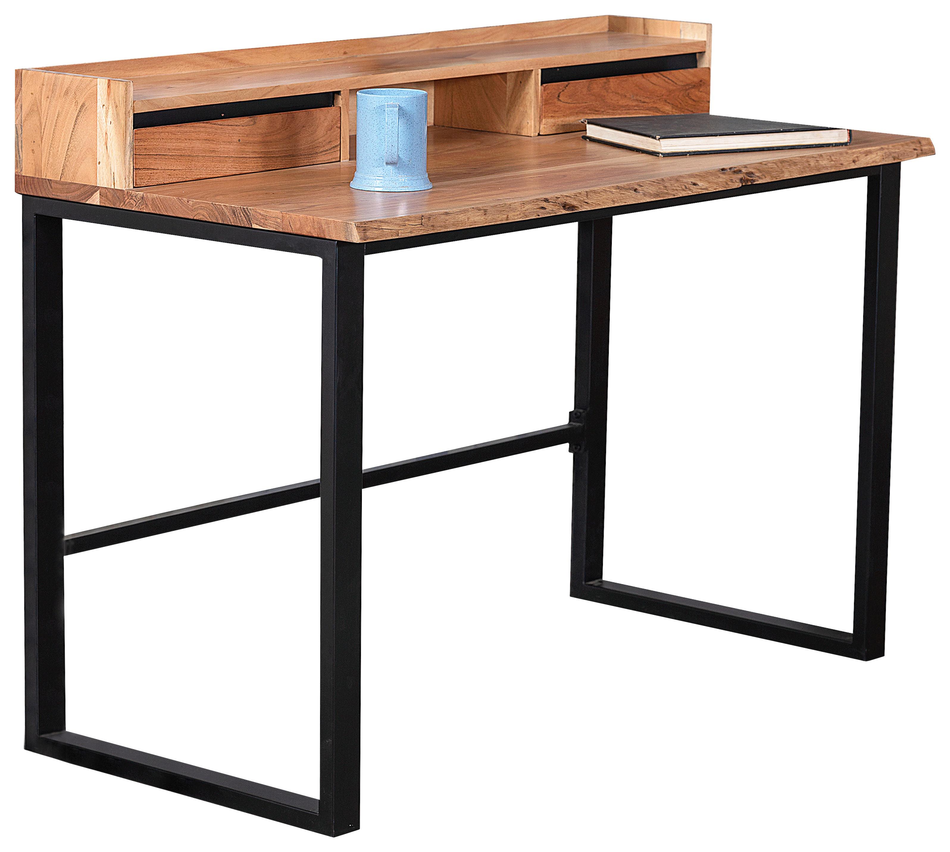 Schreibtisch Bali in Akazie - Schwarz/Akaziefarben, MODERN, Holz/Metall (115/92/60cm) - Premium Living