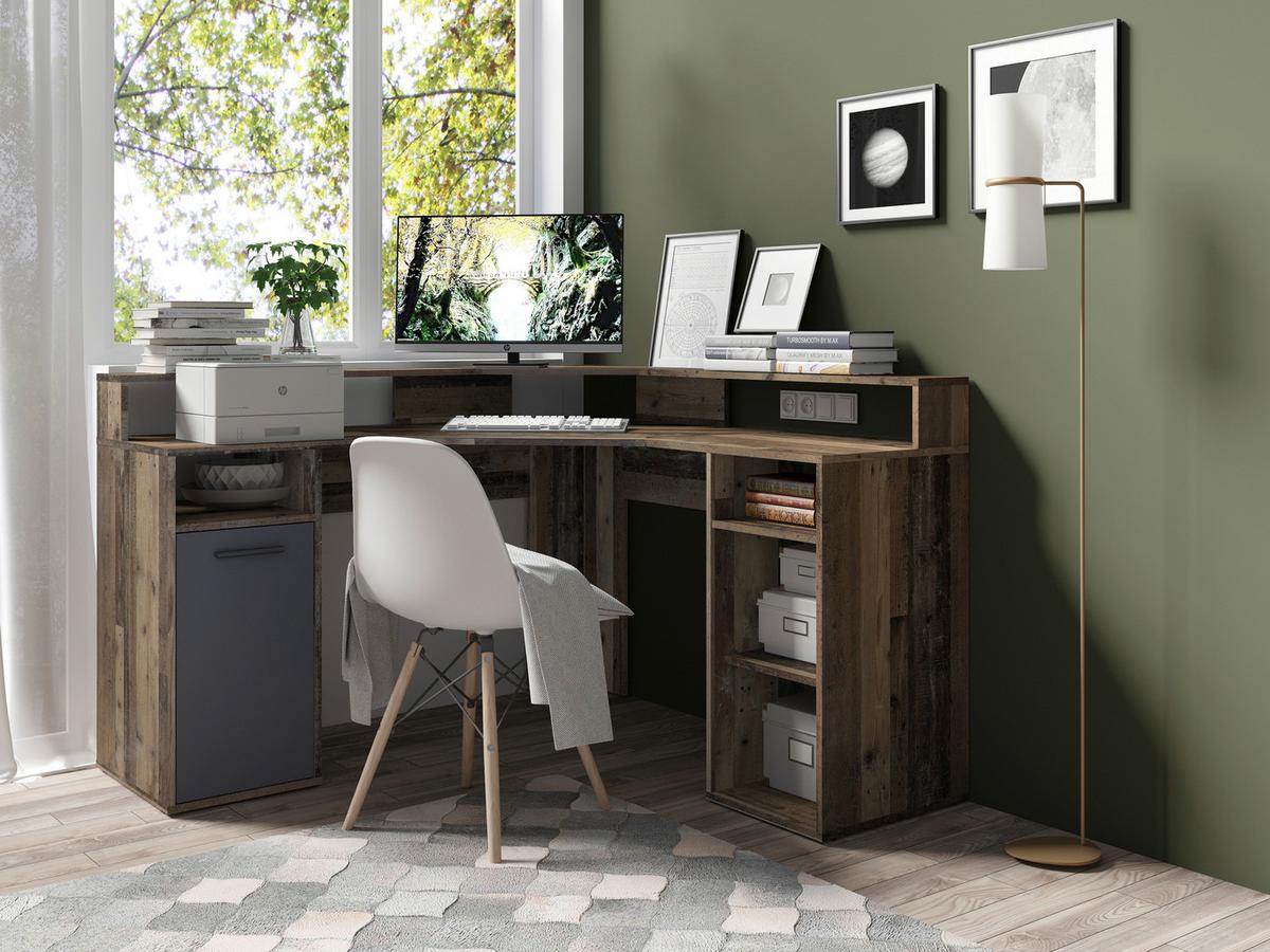 Eckschreibtisch ''Fox'', Anthrazit/Alteiche - Alteiche/Anthrazit, KONVENTIONELL, Holzwerkstoff/Kunststoff (139/139/90cm) - MID.YOU