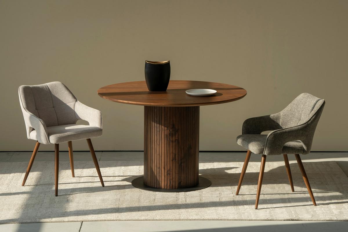 Jedilna Miza Jamie, Barva Oreha, Ø 120cm - barva oreha/črna, Trendi, kovina/leseni material (120/120/75cm) - MID.YOU
