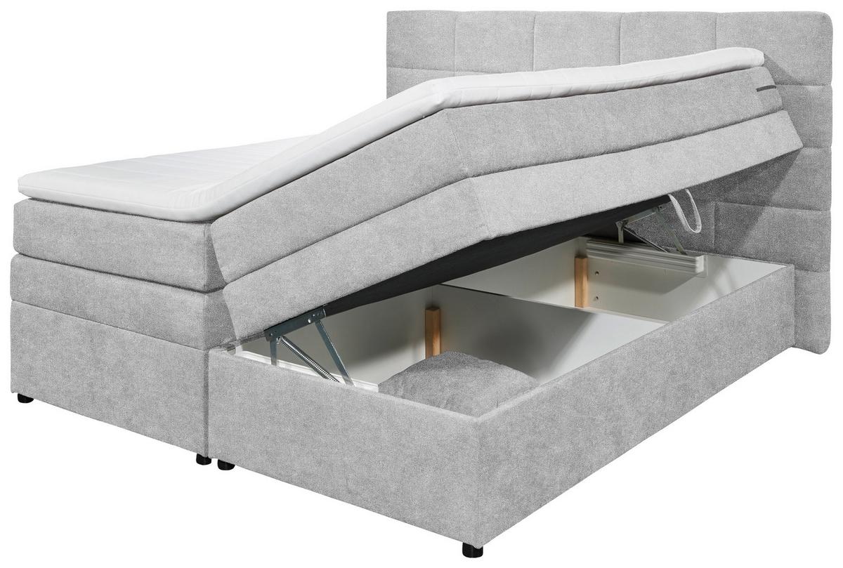Boxspringbett Tacoma 3 inkl. Topper ca. 180x200 cm Silberf. - Silberfarben, KONVENTIONELL, Kunststoff/Textil (180/200cm) - MID.YOU