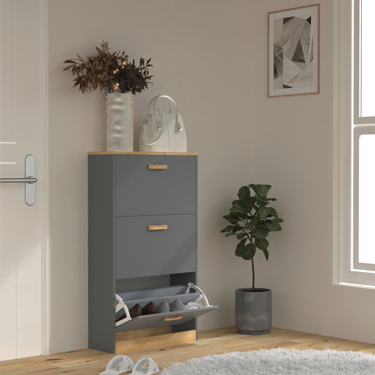 Schuhschrank HALOM M Anthrazit ca. 59x105x22 cm - Honigeiche/Anthrazit, LIFESTYLE, Holzwerkstoff (59/105/22cm) - MID.YOU