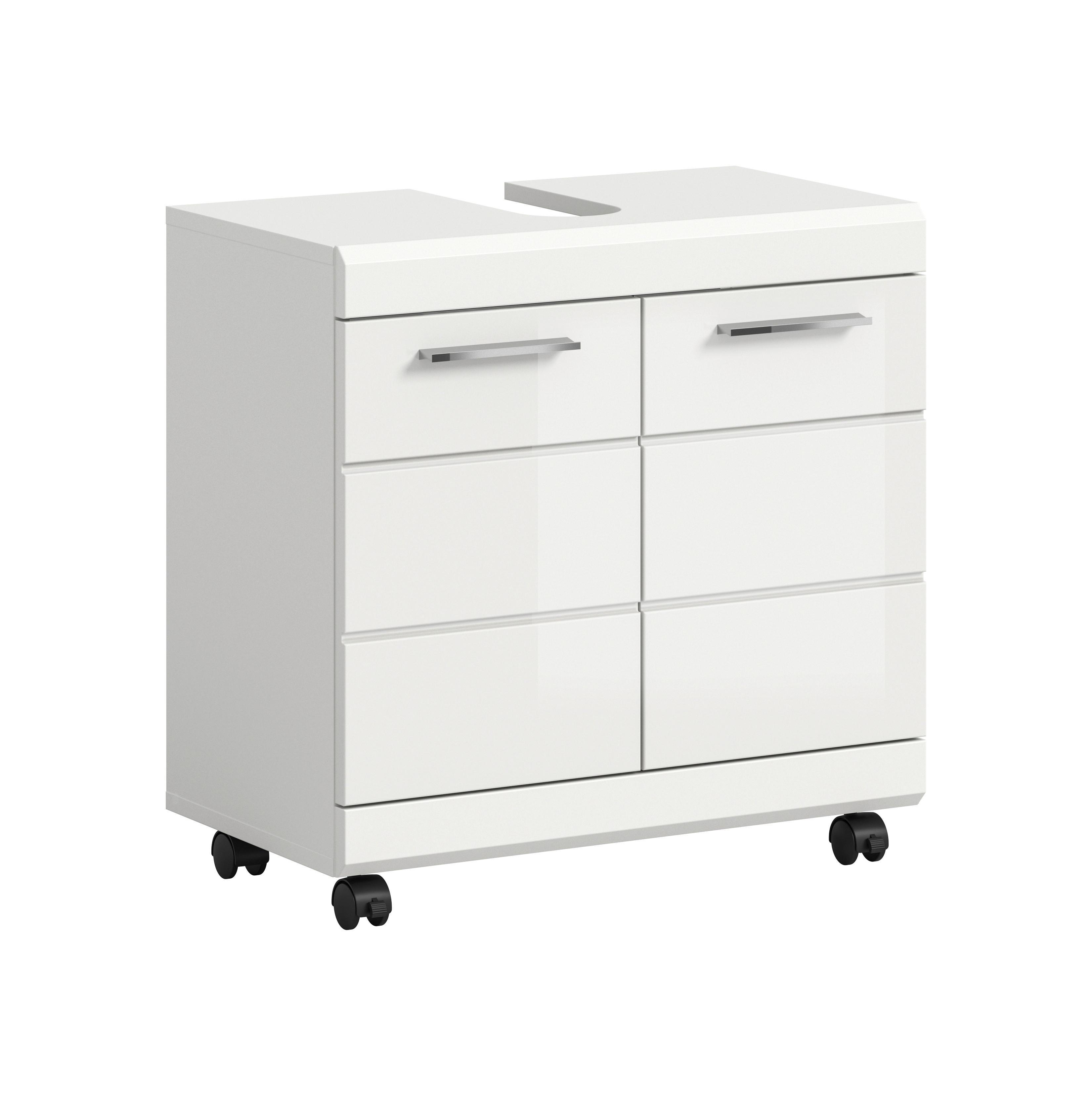 Waschbeckenunterschrank Scout Weiß/Weiß Hochglanz - Weiß Hochglanz/Silberfarben, Trend, Holzwerkstoff/Kunststoff (60/60/34cm) - MID.YOU