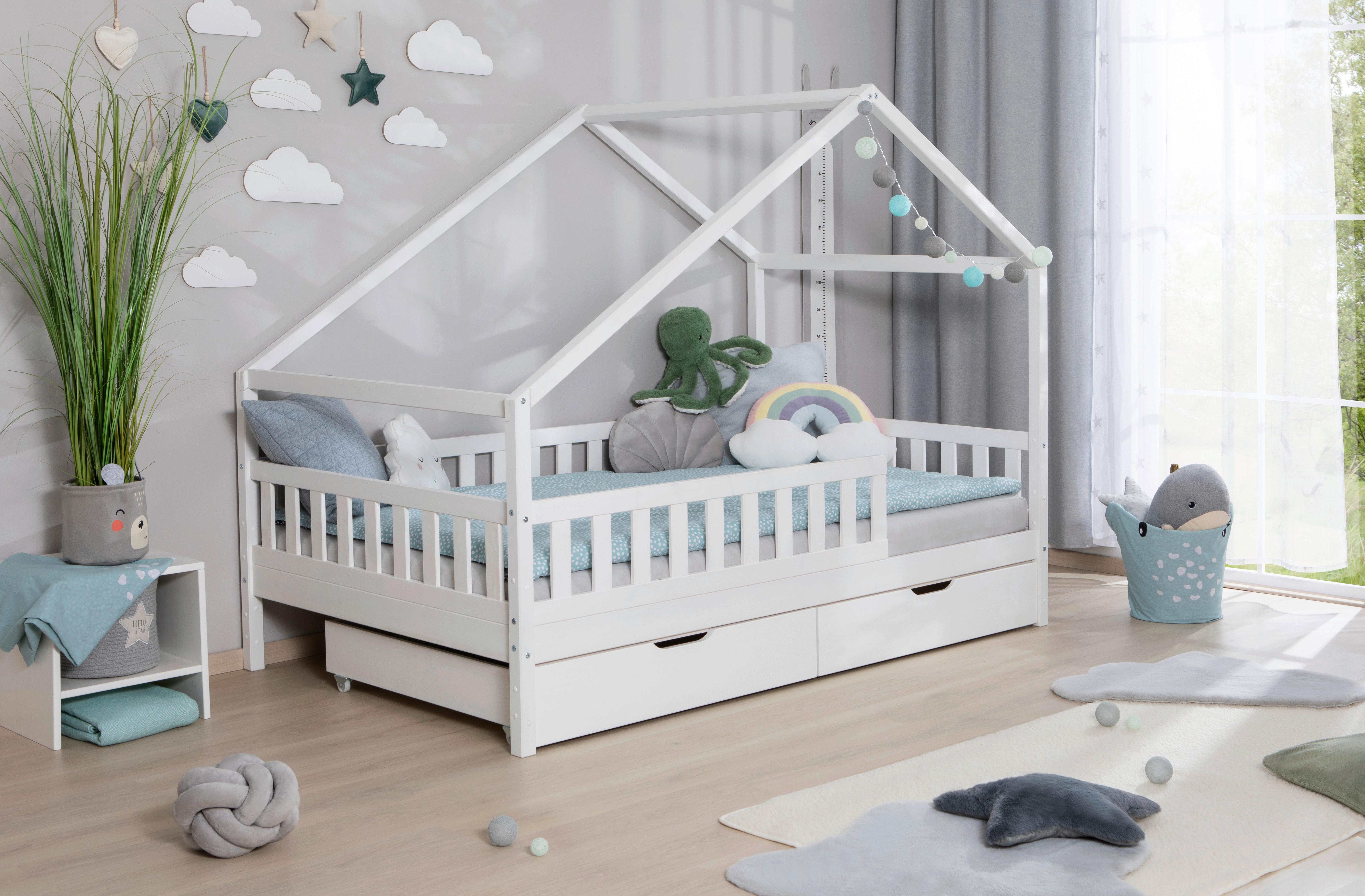 Hausbett Lou ca. 140x200 cm Holz Weiß - Naturfarben/Weiß, MODERN, Holz/Textil (140/200cm) - MID.YOU