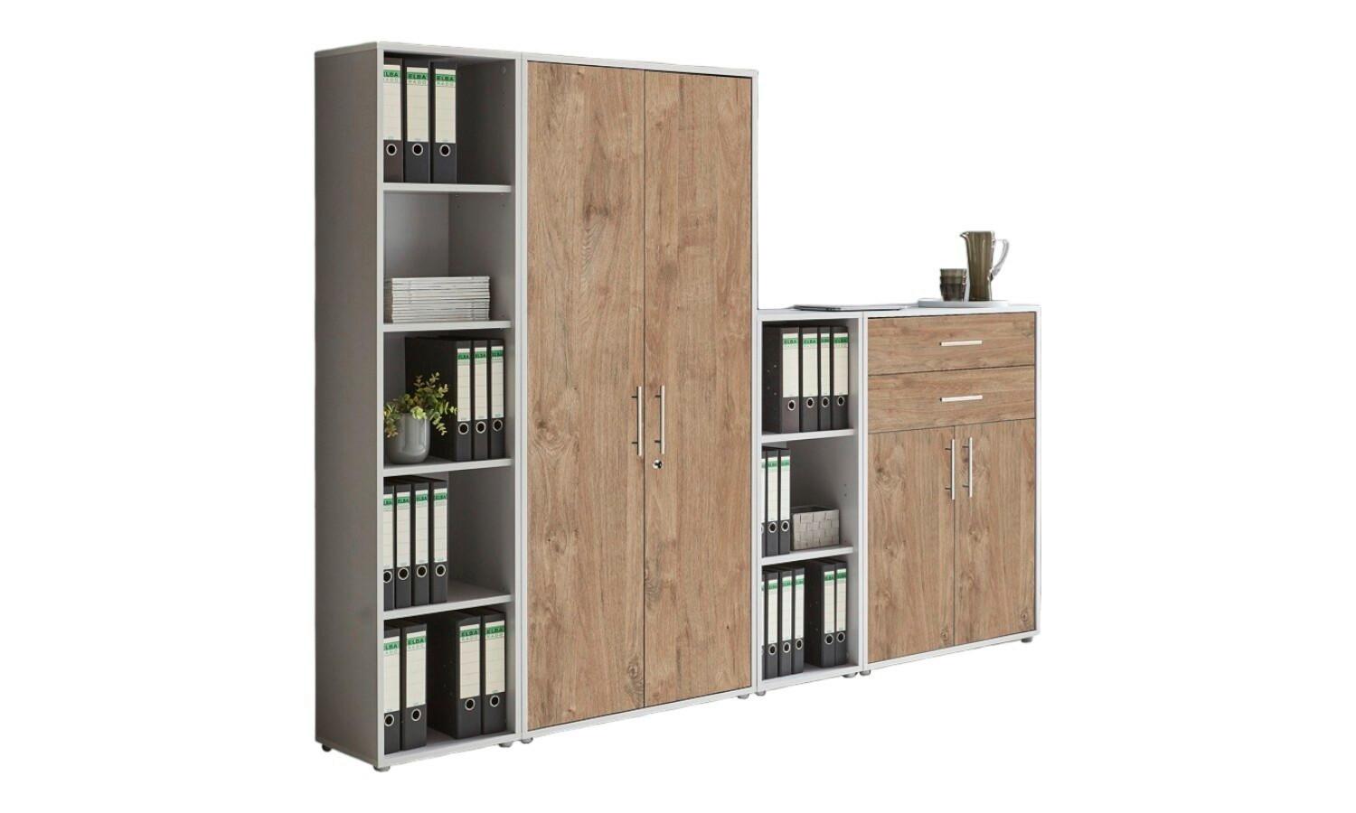 Aktenschrank Office Edition Sw Set 22 Grau/Eichefarben - Eichefarben/Grau, MODERN, Holzwerkstoff (257/185,6/33cm) - MID.YOU