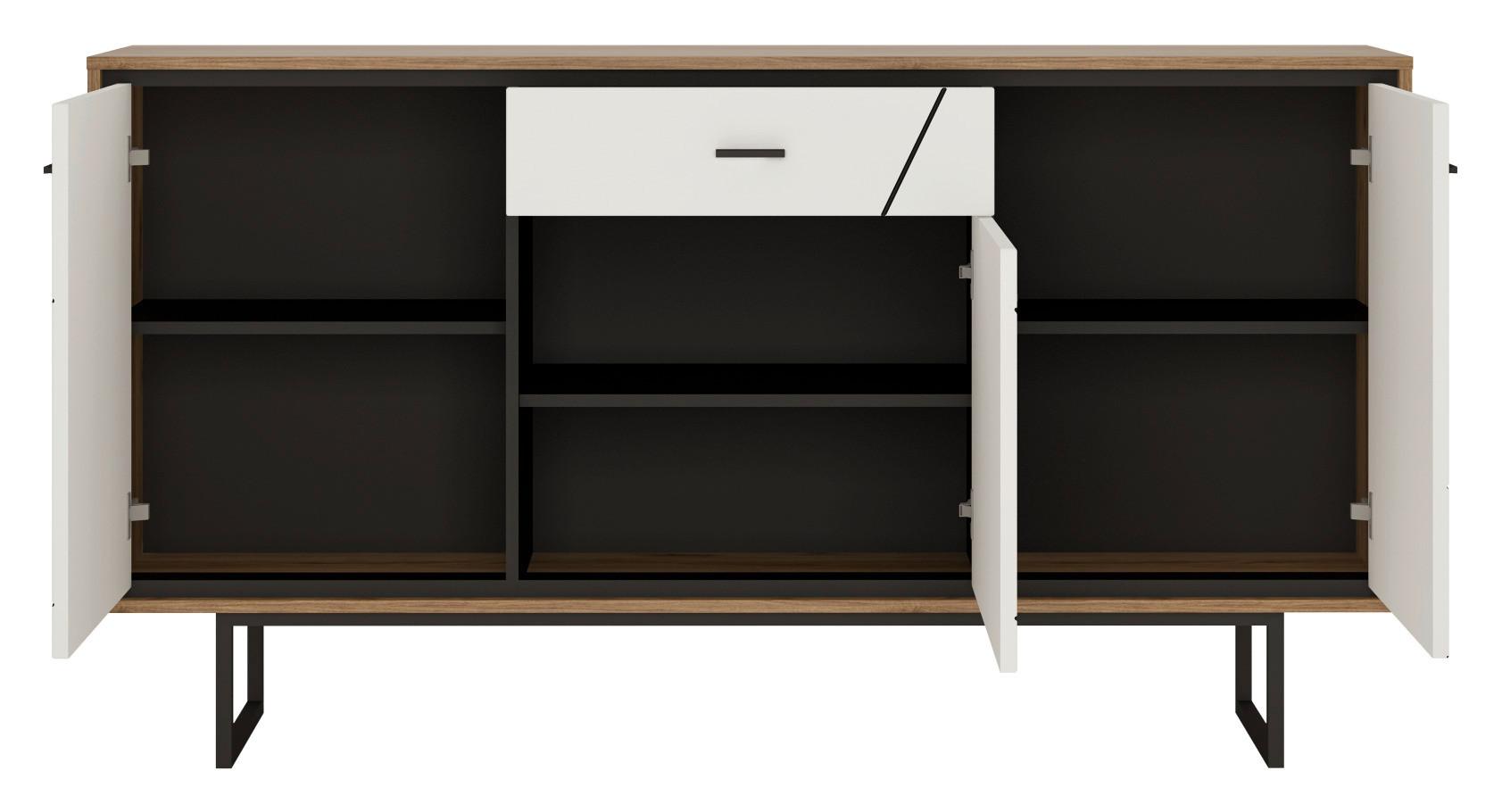 Komoda Brolo, Bela, Barva Hrasta - Moderno, kovina/umetna masa (167/90/40cm)