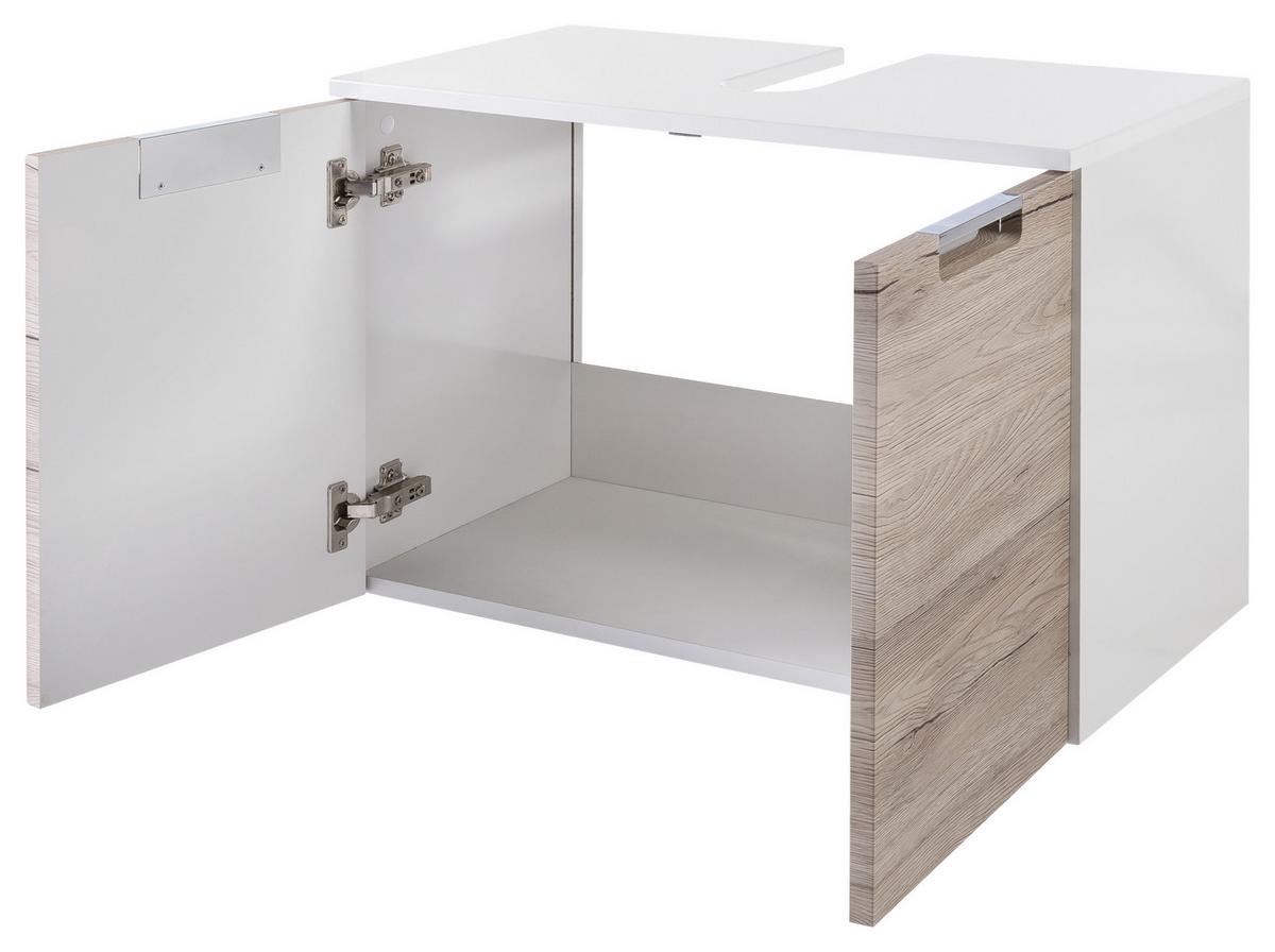 Waschbeckenunterschrank , eiche - Chromfarben/Eichefarben, MODERN, Holzwerkstoff/Metall (65,0/46,5/35,0cm) - MID.YOU