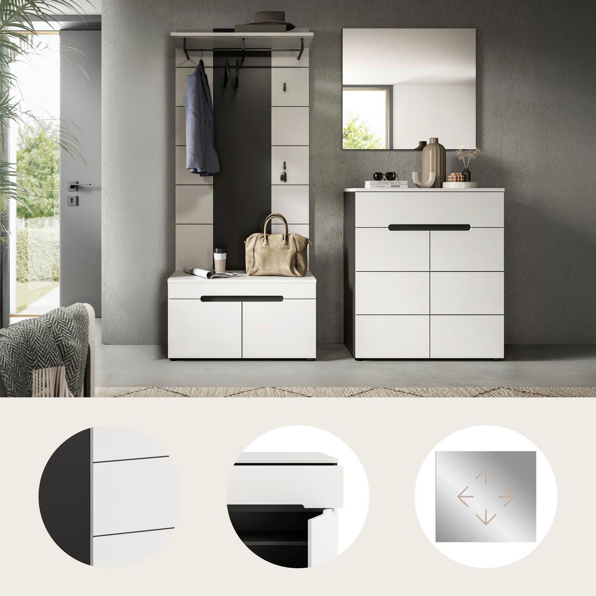 Predsoba Canu, Bela, Siva, 4-Delna - siva/bela, Design, leseni material (175/190/37cm) - Livetastic