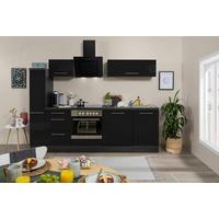 Küchenzeile Schwarz Hochglanz/ Grau mit Geräte B: 250 cm - Schwarz/Alufarben, Basics, Holzwerkstoff (250cm) - Respekta