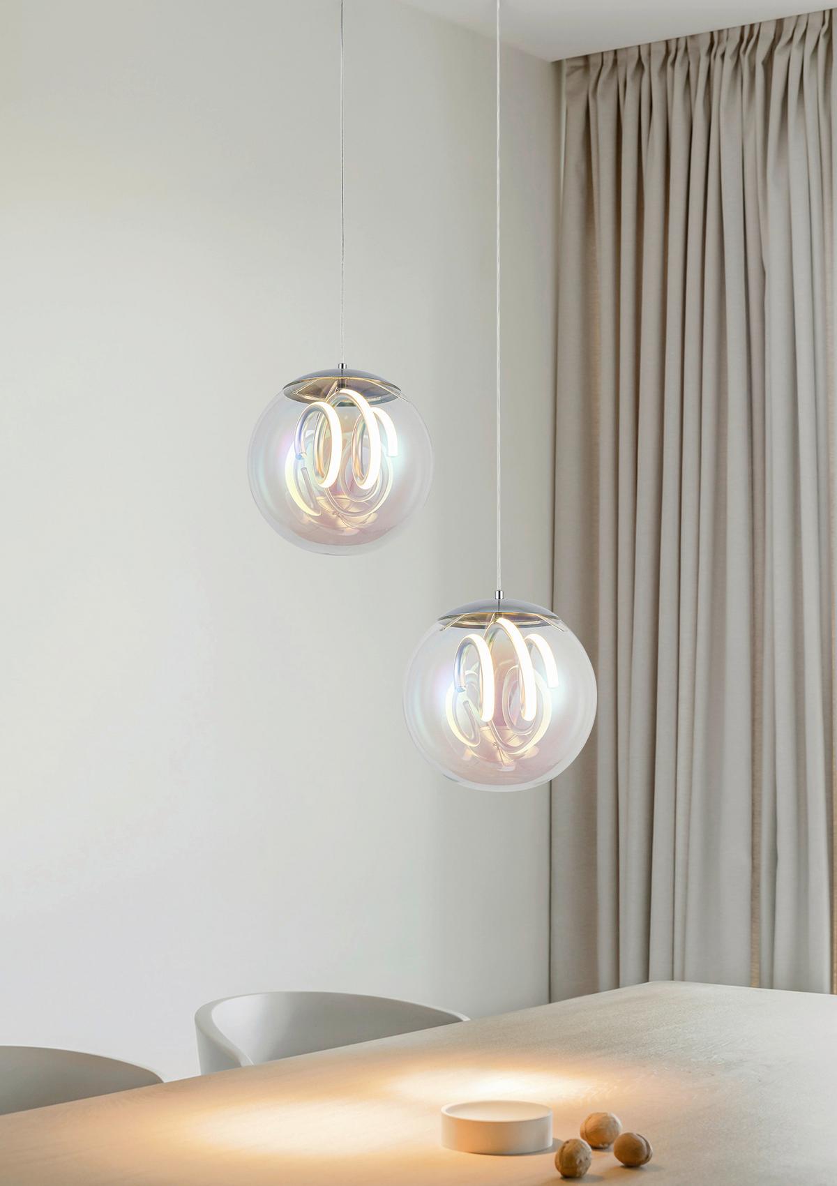 LED-Hängeleuchte Moderni Chrom/Perlmutt max. 12 Watt - Chromfarben/Transparent, Modern, Glas/Kunststoff (78/25/120cm) - Mömax