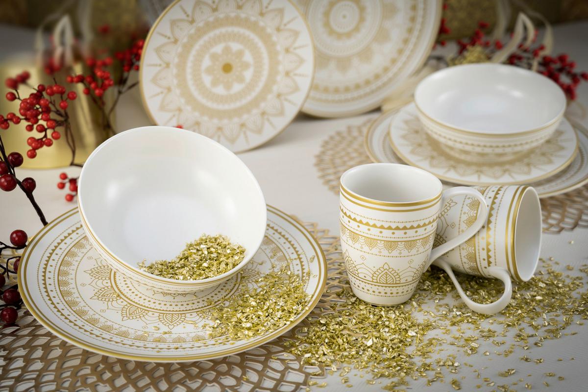 Kombinirani Servis Mandala, 8-Delni - zlate barve/bela, keramika - Creatable