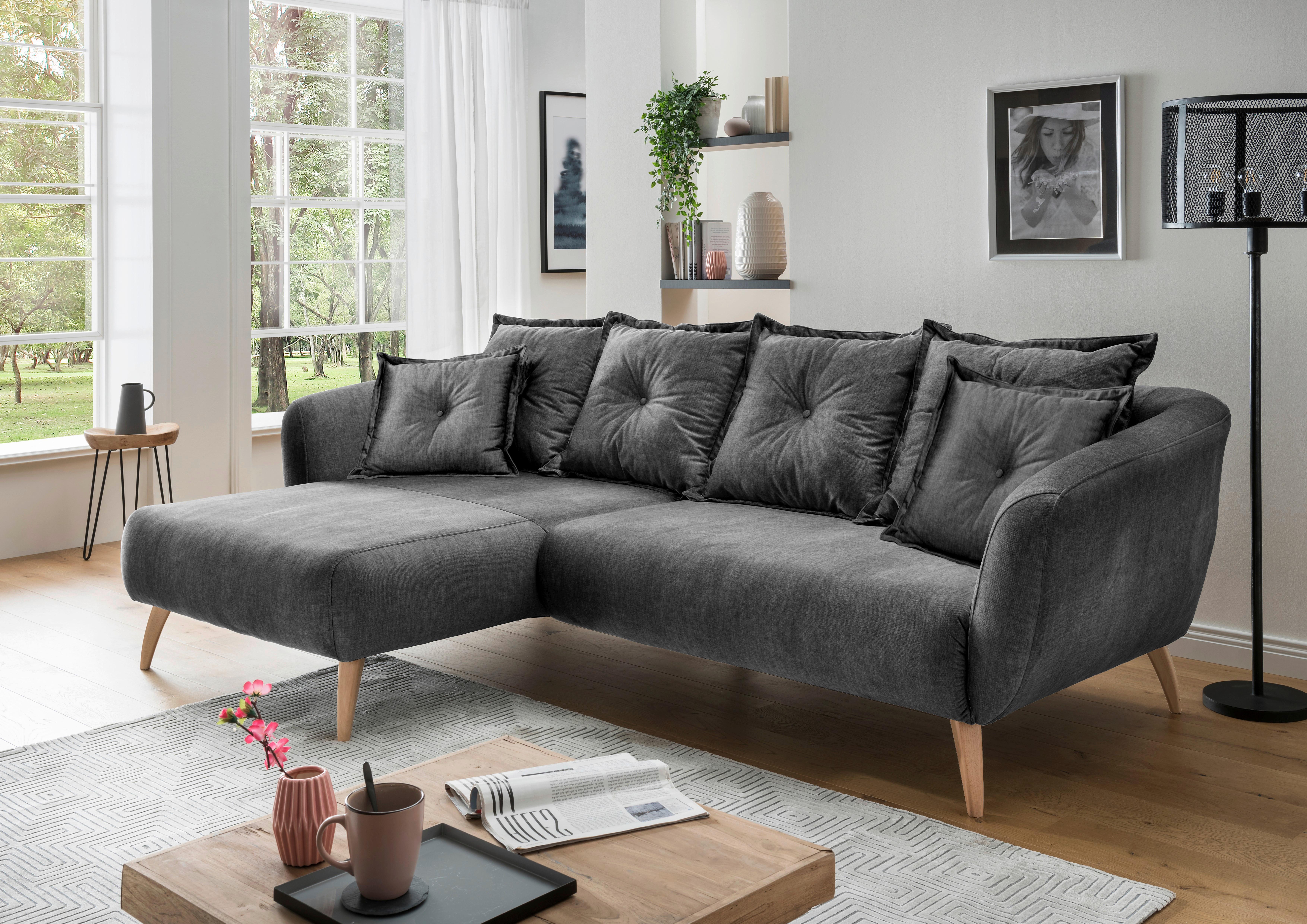 Wohnlandschaft Baggio Grau Velours - Buchefarben/Grau, MODERN, Holz/Textil (162/277cm) - Livetastic