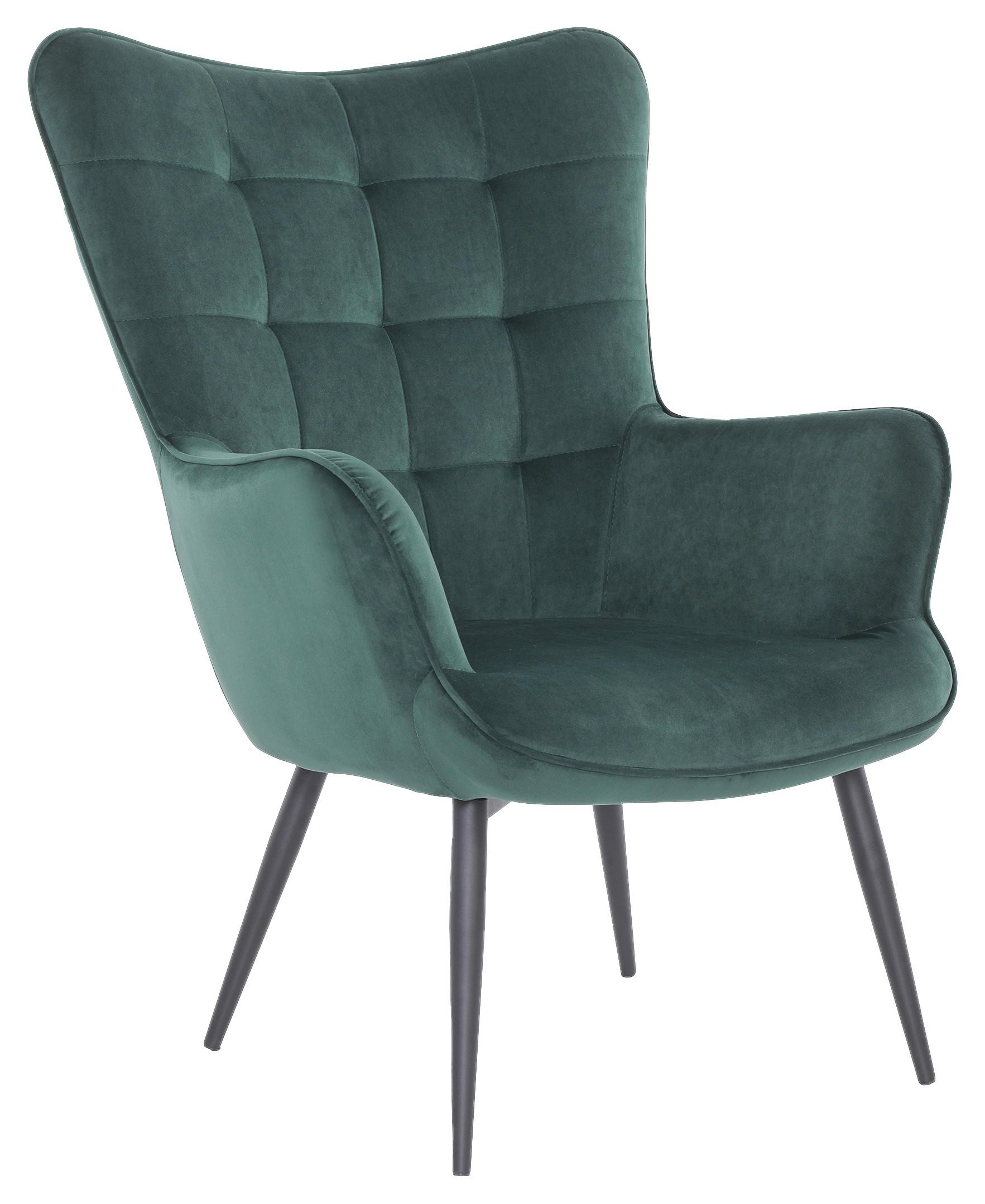 Ohrensessel Uta Grün Samt - Schwarz/Grün, MODERN, Holzwerkstoff/Textil (72/97/80cm) - MID.YOU