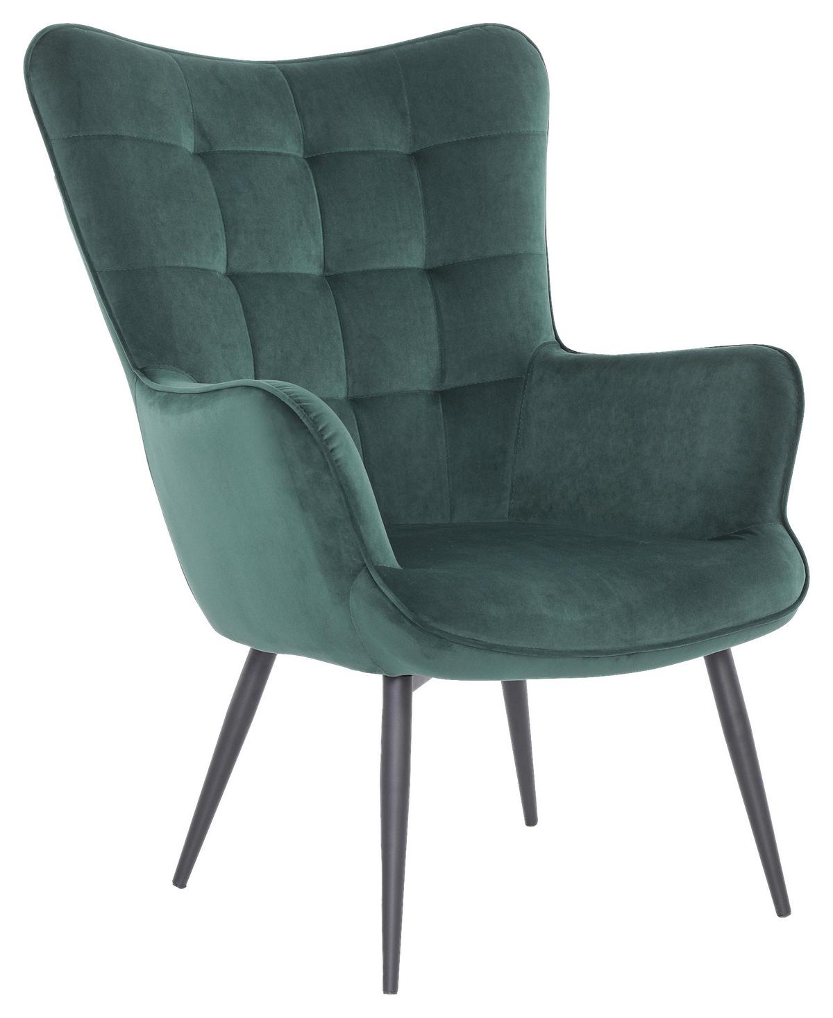 Ohrensessel Uta Grün Samt - Schwarz/Grün, MODERN, Holzwerkstoff/Textil (72/97/80cm) - MID.YOU