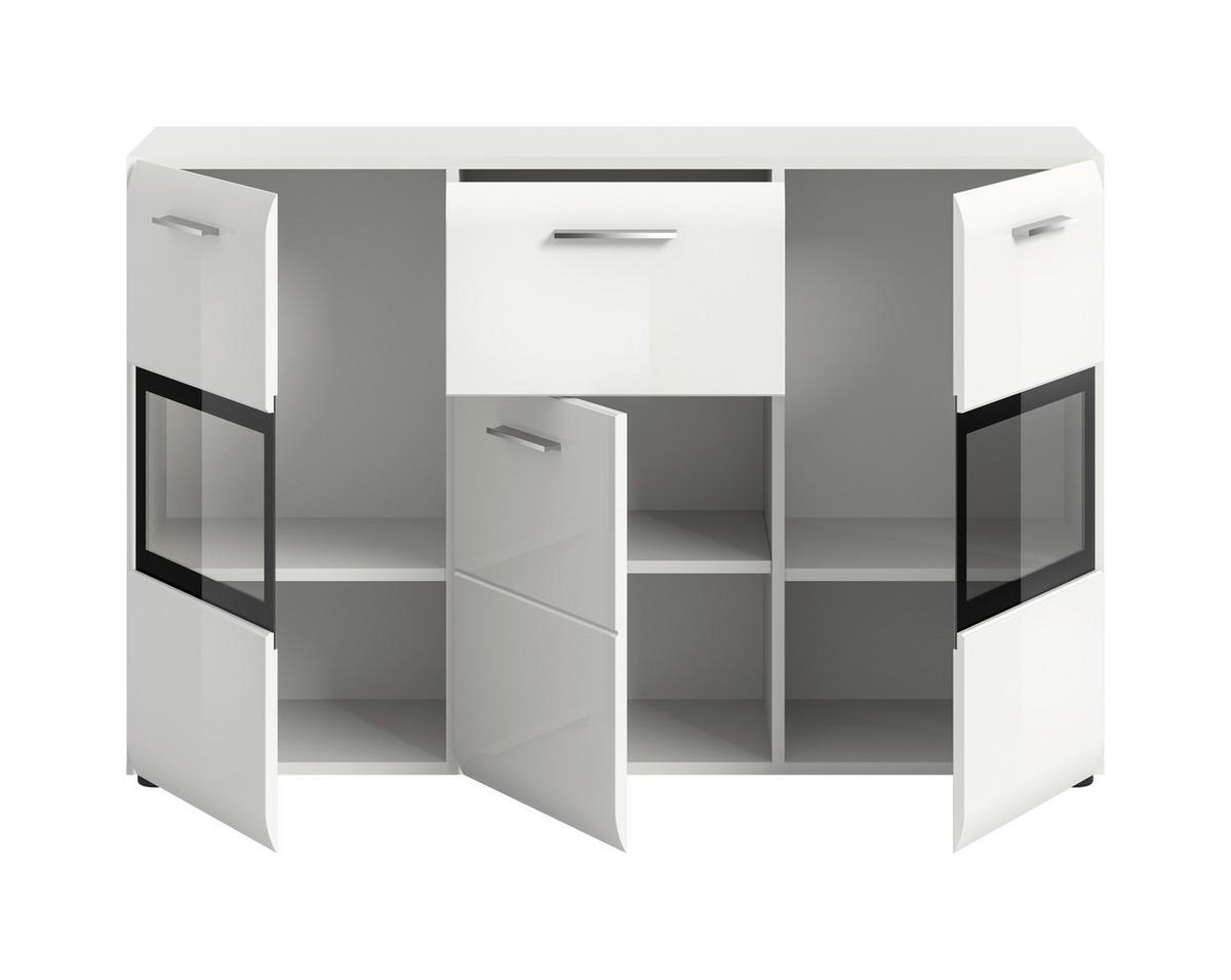 Široka Komoda Ice, Bela Visok Sijaj - srebrne barve/črna, Design, umetna masa/leseni material (125/81/37cm) - Livetastic