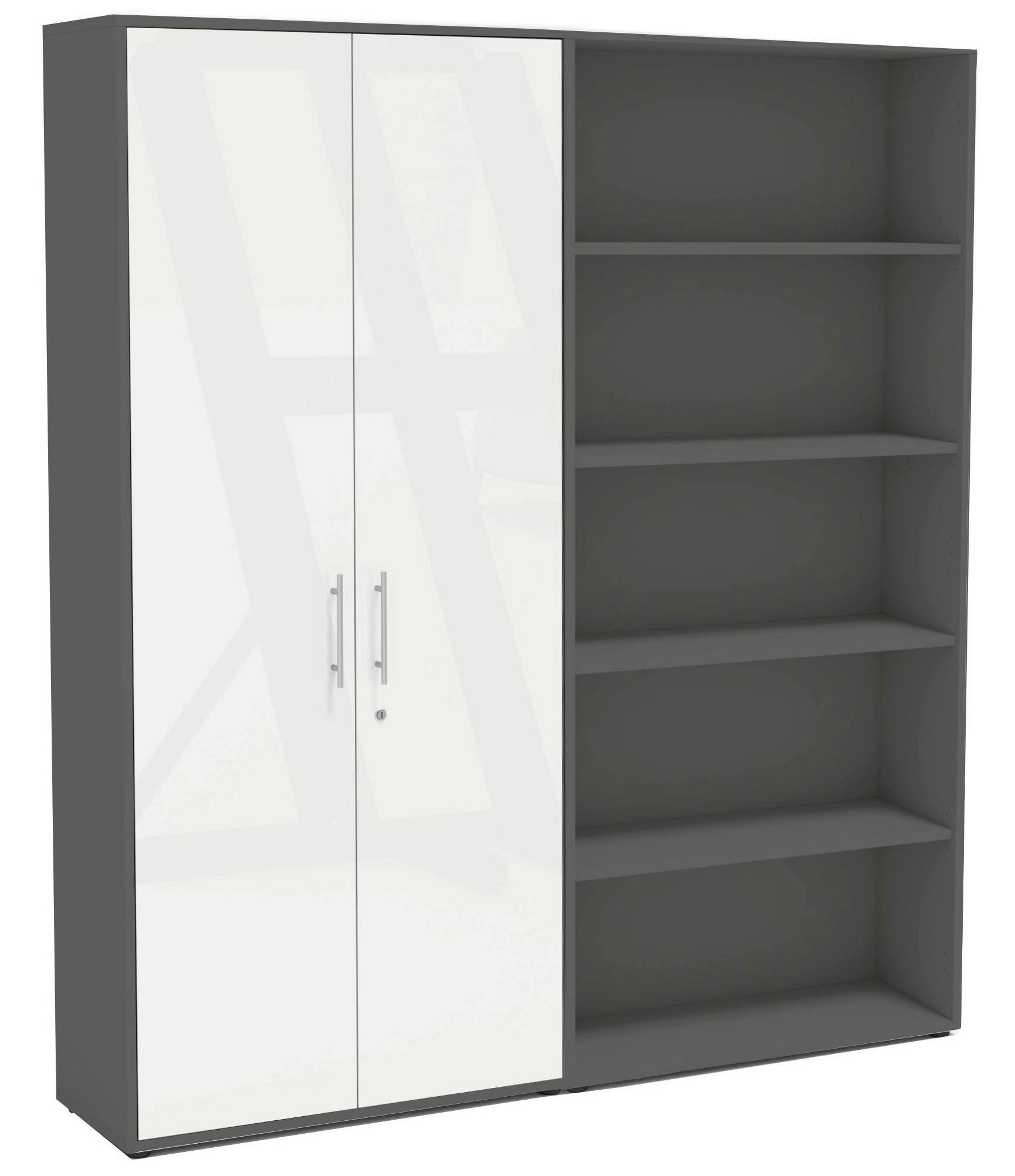 AKTENSCHRANK OFFICE EDITION - SW SET 1 HOCH - Weiß Hochglanz/Anthrazit, MODERN, Holzwerkstoff (168,8/185,6/33cm) - MID.YOU