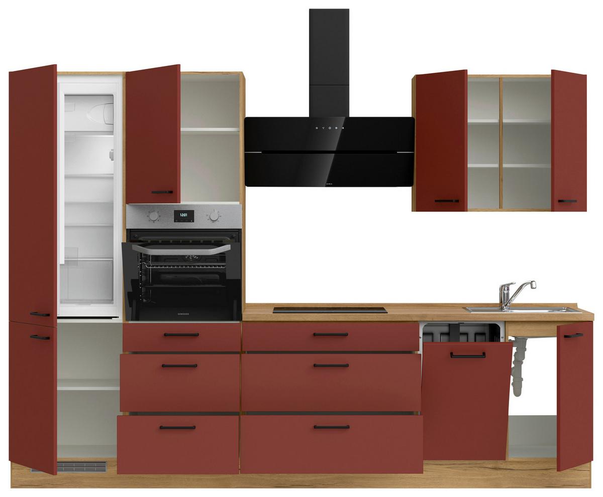 Küchenblock Easytouch High m. Geräten Dunkelrot - Eichefarben/Schwarz, MODERN, Holzwerkstoff/Metall (300cm) - Nobilia
