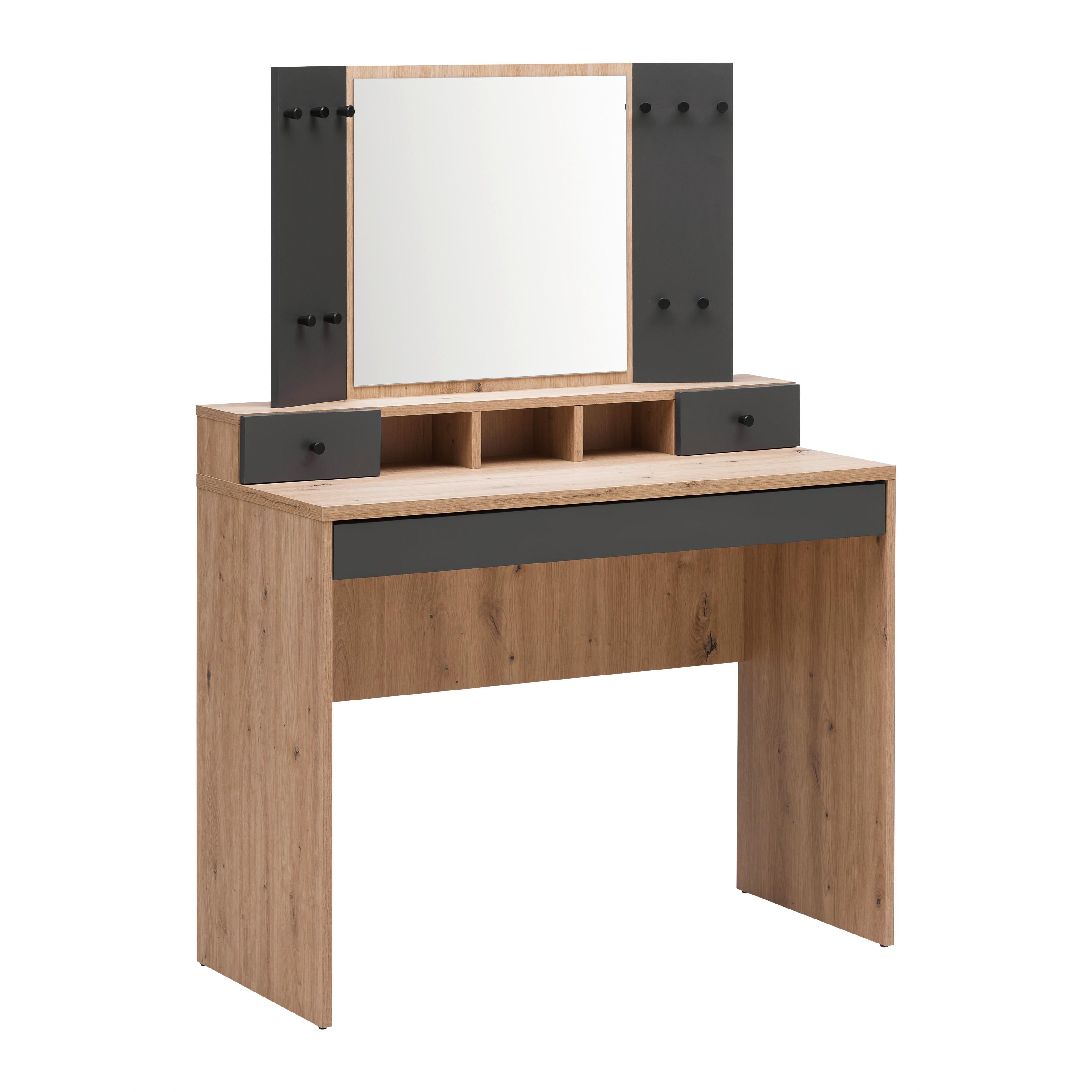 Schminktisch Eva I in Eiche/Anthrazit - MODERN, Glas/Holzwerkstoff (100/140/45cm) - Mömax