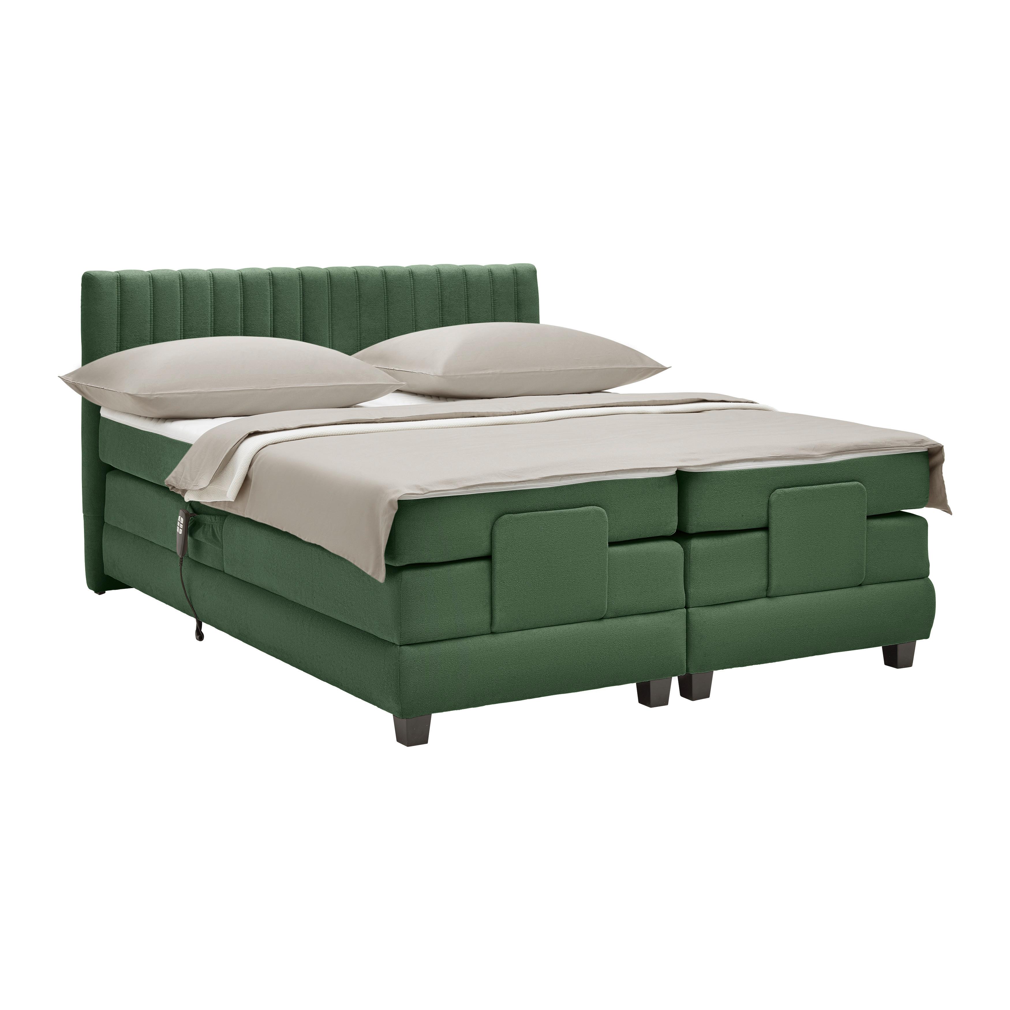 Pat Boxspring Dixon - verde închis, Konventionell, lemn/textil (140/200cm) - Premium Living