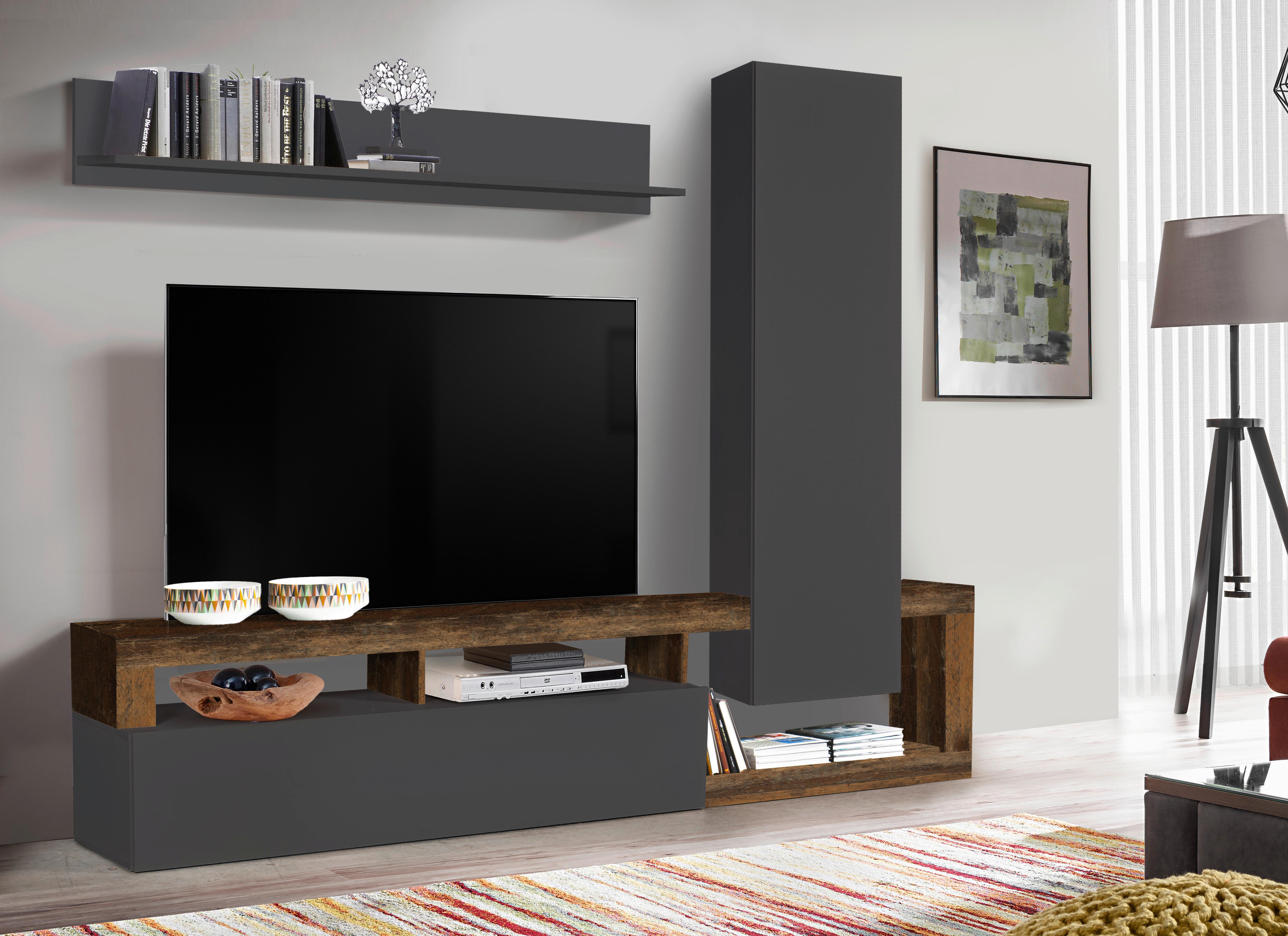 Szekrénysor Dallas - sötétbarna/antracit, Basics, faalapú anyag (219/173/35cm)