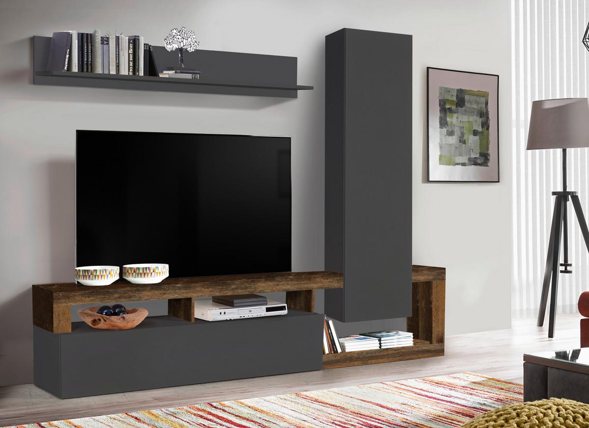 Szekrénysor Dallas - sötétbarna/antracit, Basics, faalapú anyag (219/173/35cm)