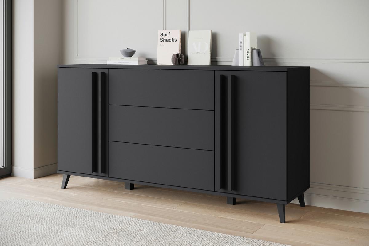 Komoda Helsinki, Črna - črna, Trend, umetna masa/leseni material (150/77,8/39,5cm)