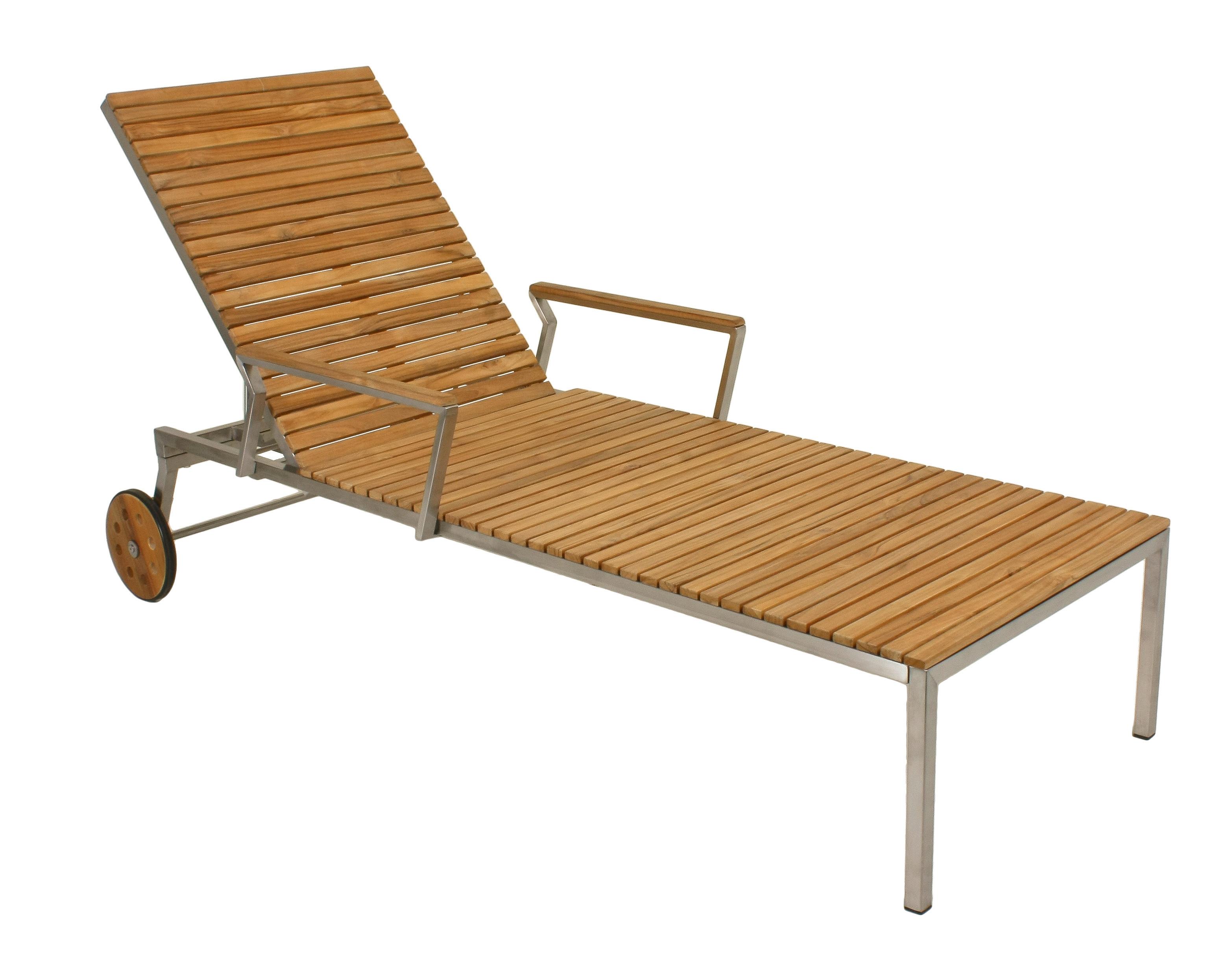 Sonnenliege Denver Teakholz mit Räder - Silberfarben/Teakfarben, Basics, Holz/Metall (197/70/92cm) - Gardenson
