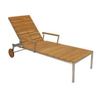 Sonnenliege Denver Teakholz mit Räder - Silberfarben/Teakfarben, Basics, Holz/Metall (197/70/92cm) - Gardenson